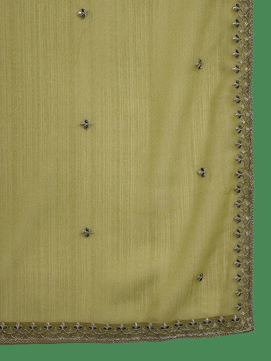 Women's Embroidered V-Neck Kurta With Trousers & Dupatta