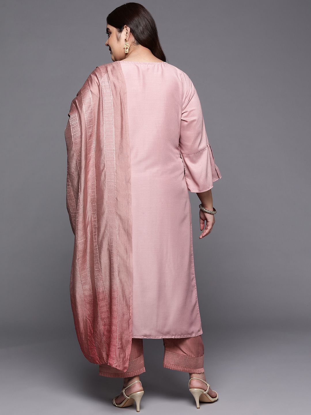 Dhiyona VA Women's Floral Yoke Design Plus Size Kurta with Trousers & With Dupatta