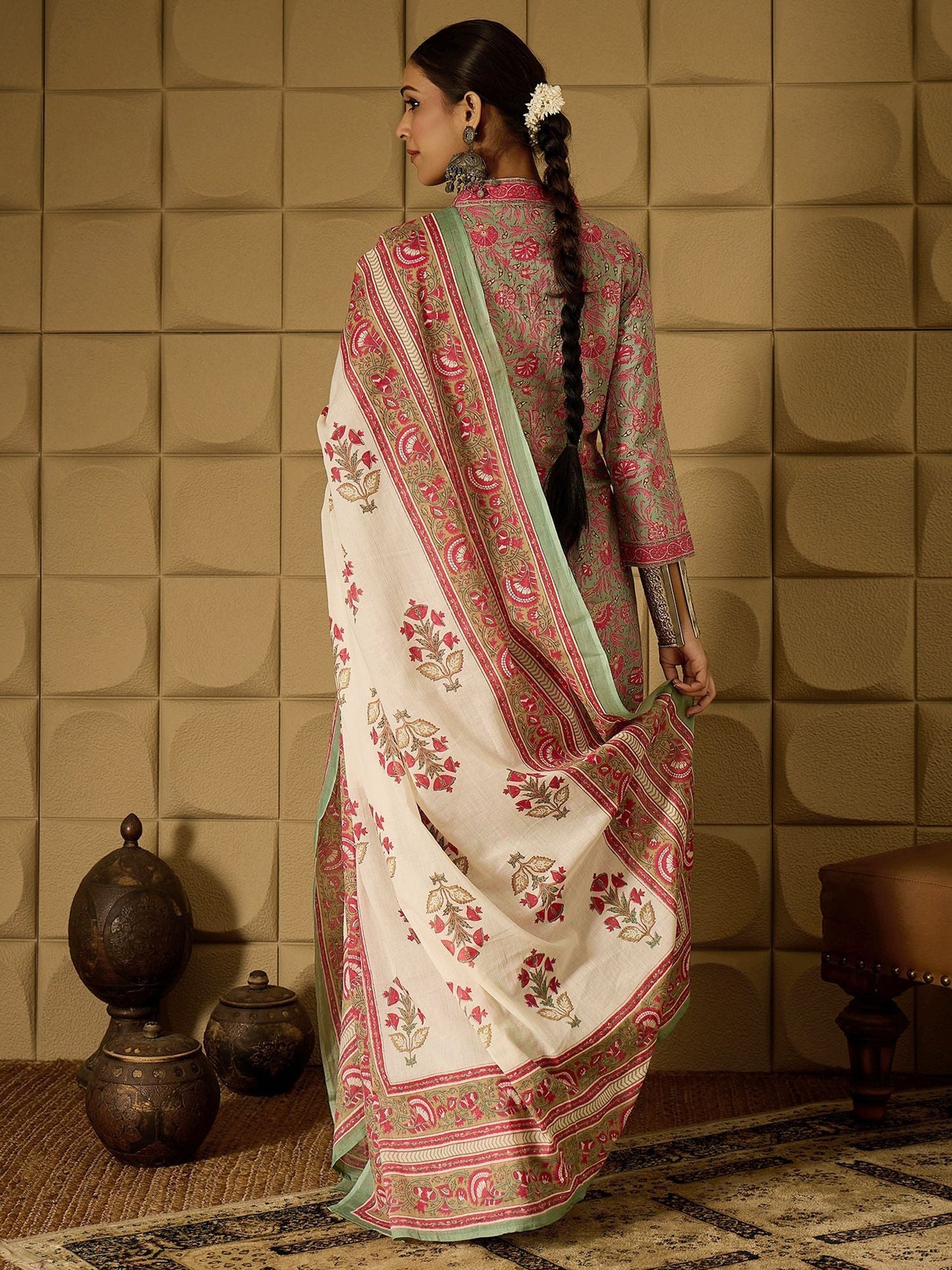 Dhiyona IE Floral Printed Pure Cotton Kurta Straight Kurta With Salwar And Dupatta
