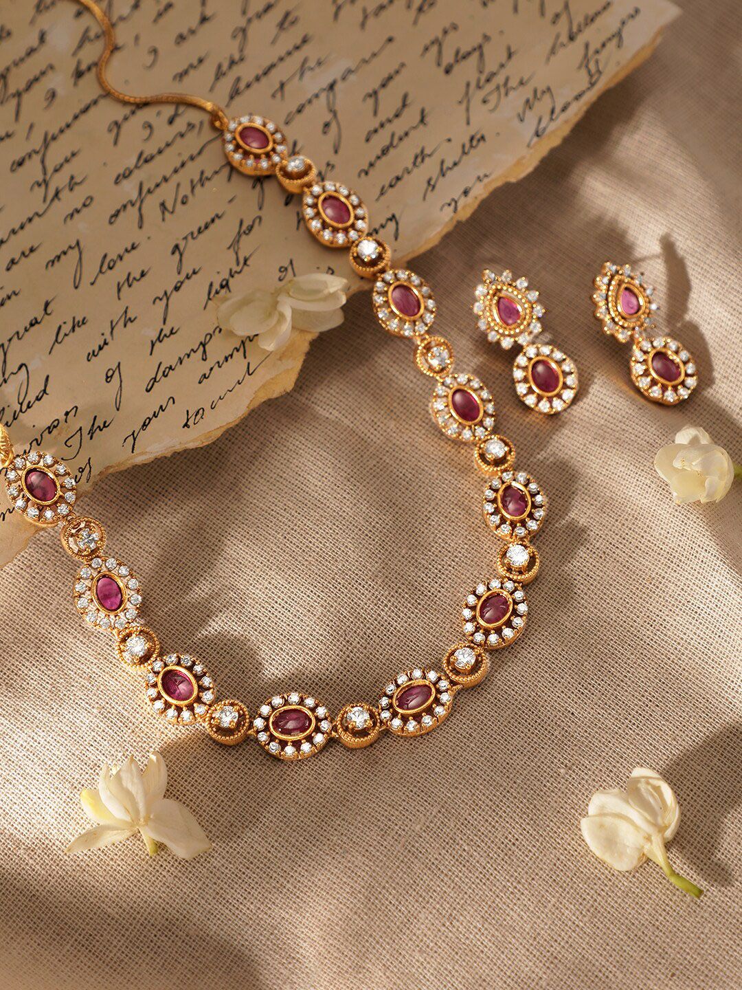 Dhiyona RJ Women's Gold Plated Stone Studded Jewellery Set