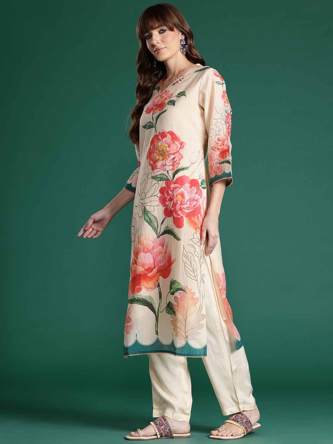 Dhiyona IE Floral Printed Kurta with Trousers & Dupatta