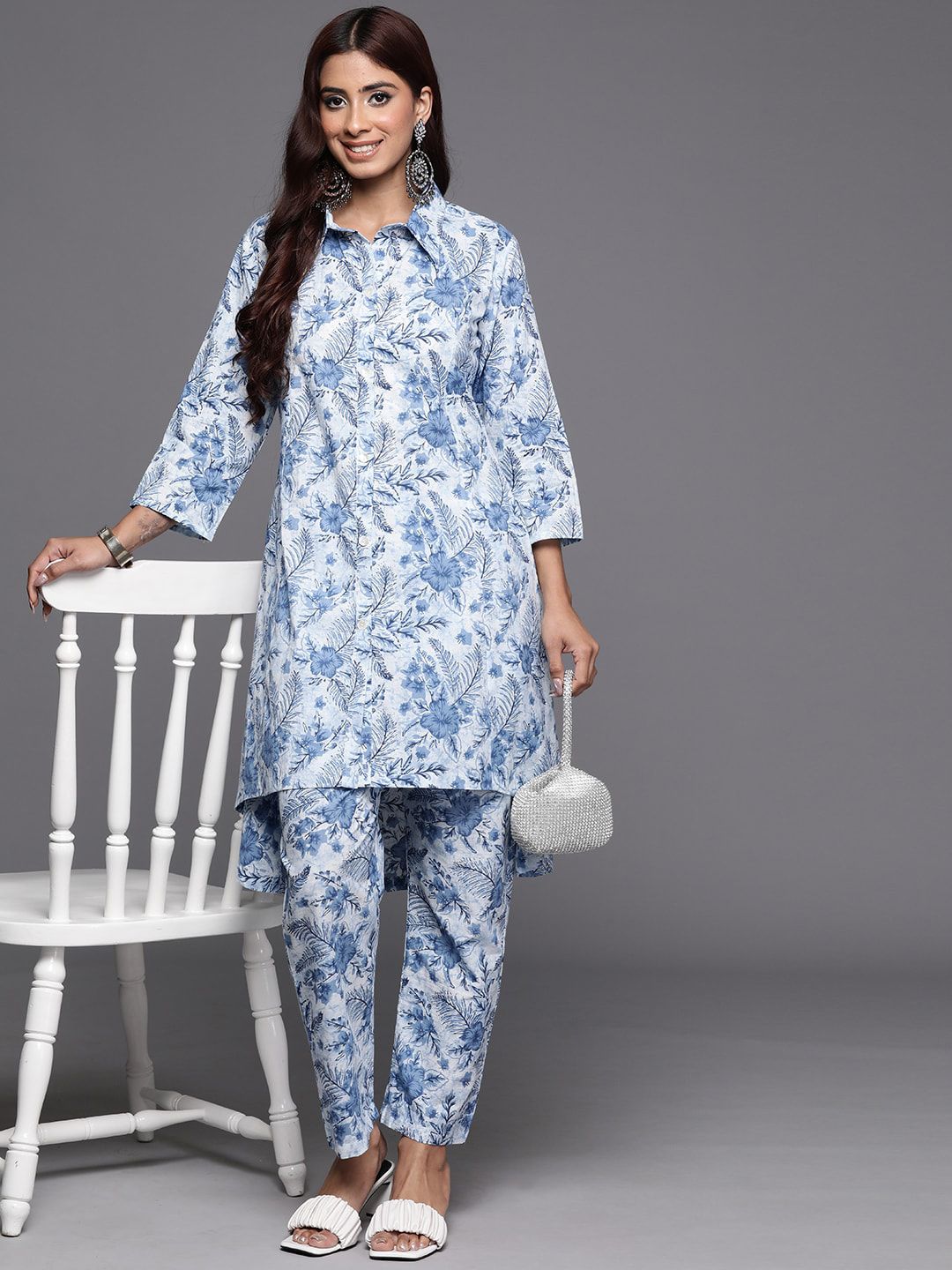 Dhiyona VA Women's Floral Printed A-Line Kurta with Trousers