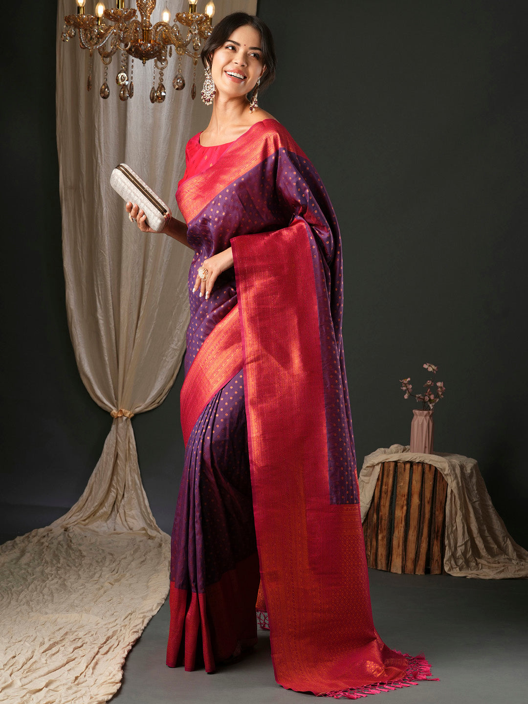 Women's Silk Blend Pink Woven Design Designer Saree With Blouse Piece