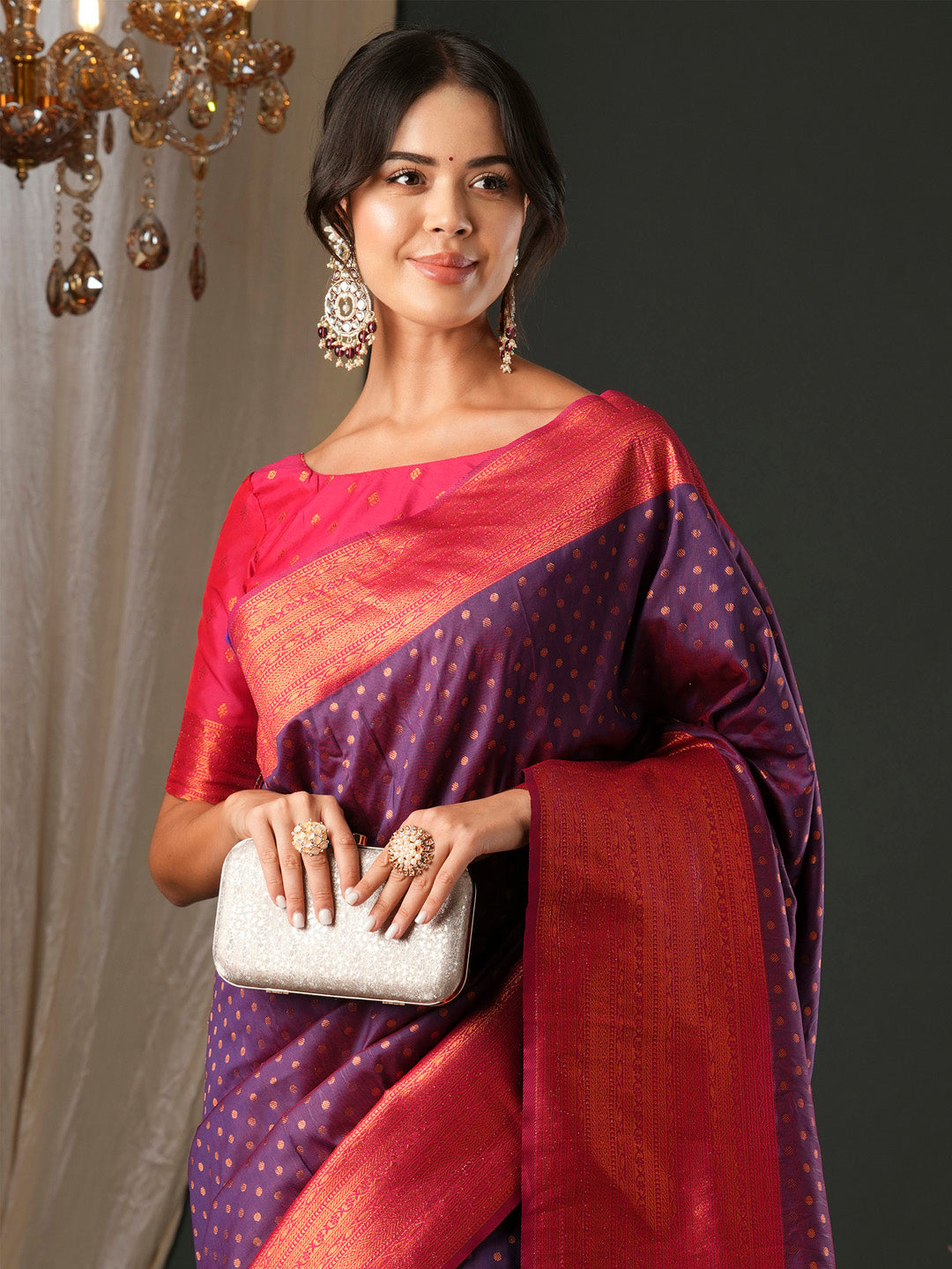 Women's Silk Blend Pink Woven Design Designer Saree With Blouse Piece