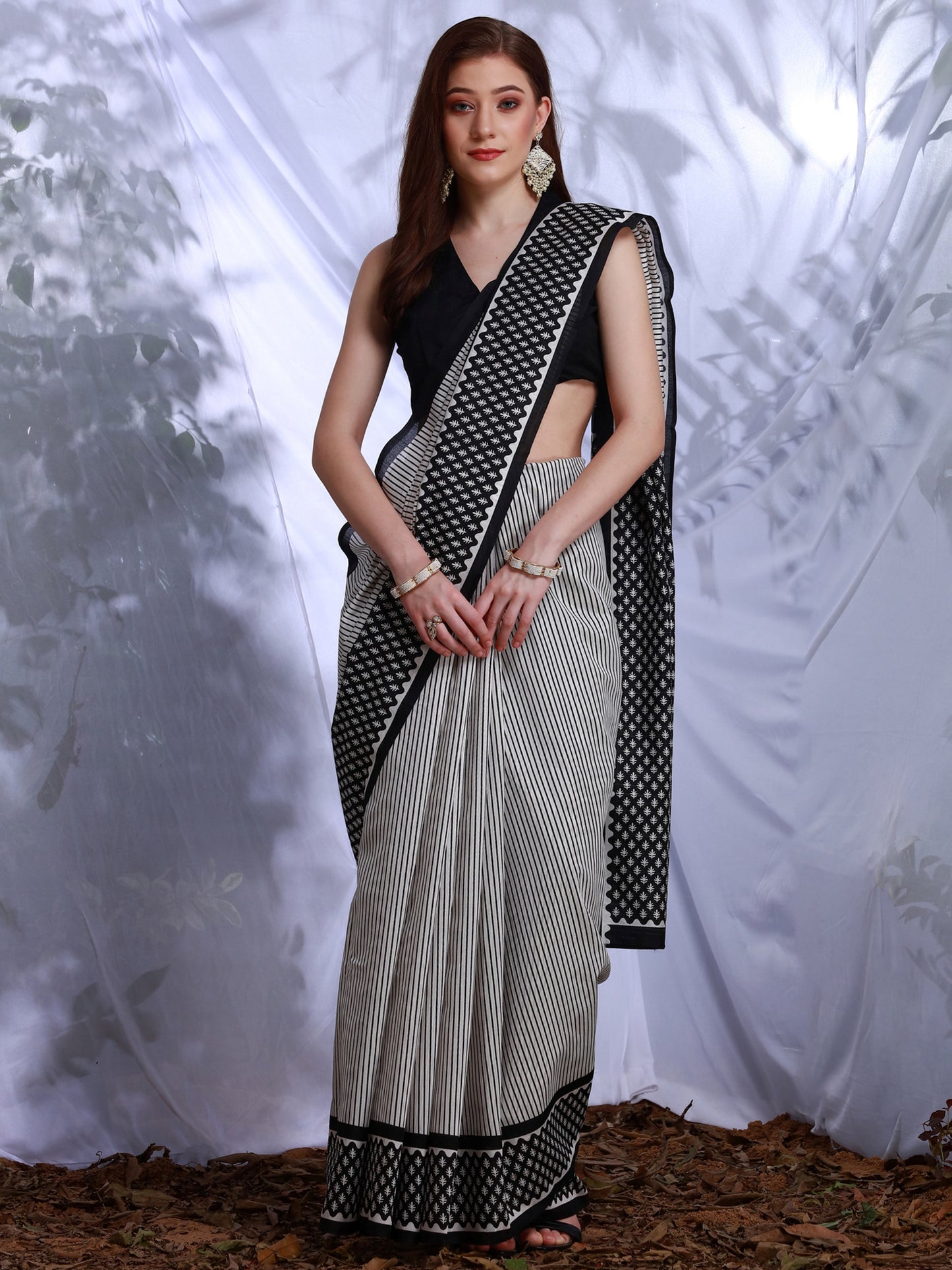 Women's Bhagalpuri Silk White Printed Designer Saree With Blouse Piece