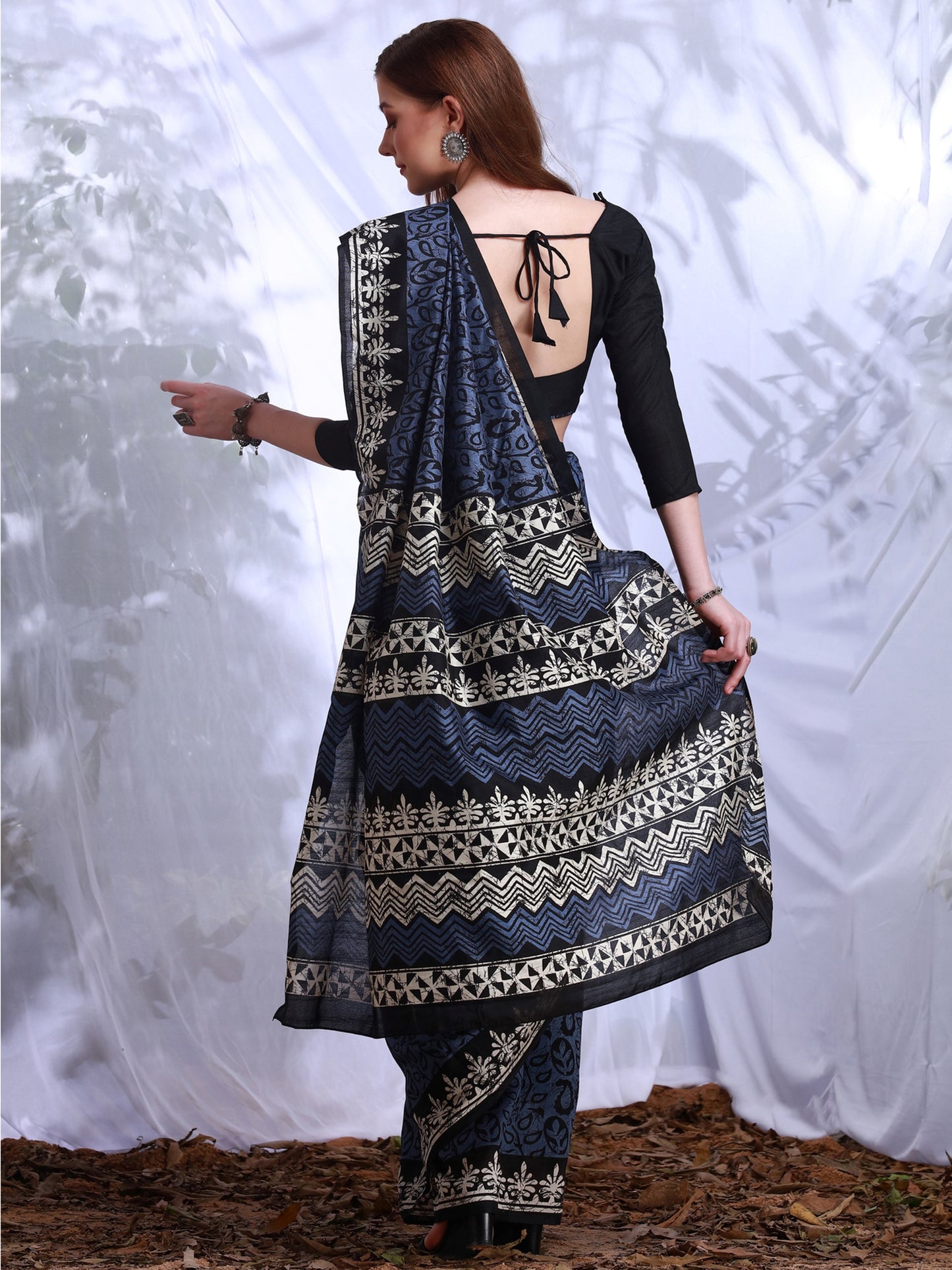 Women's Bhagalpuri Silk Blue Printed Designer Saree With Blouse Piece