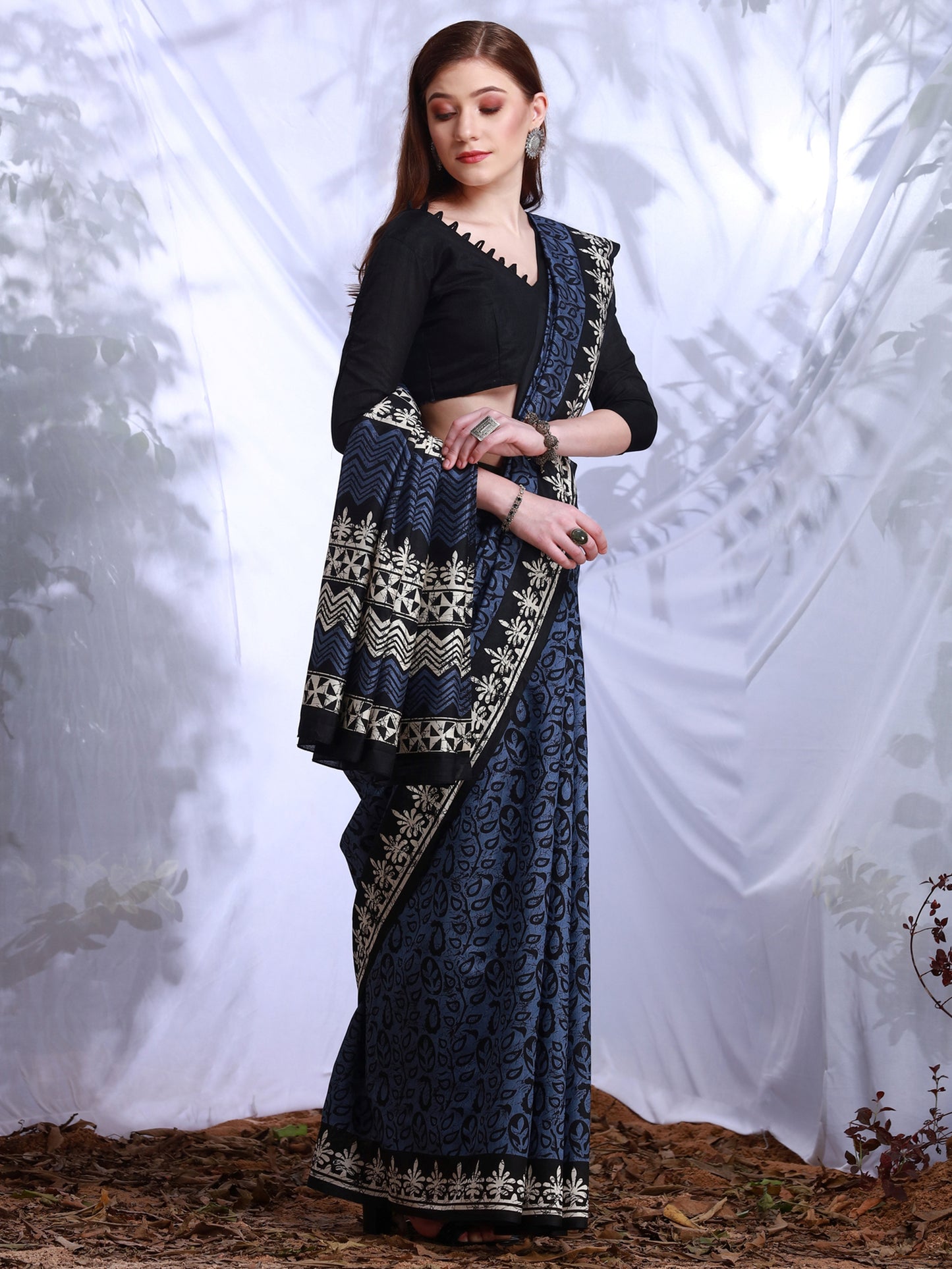 Women's Bhagalpuri Silk Blue Printed Designer Saree With Blouse Piece