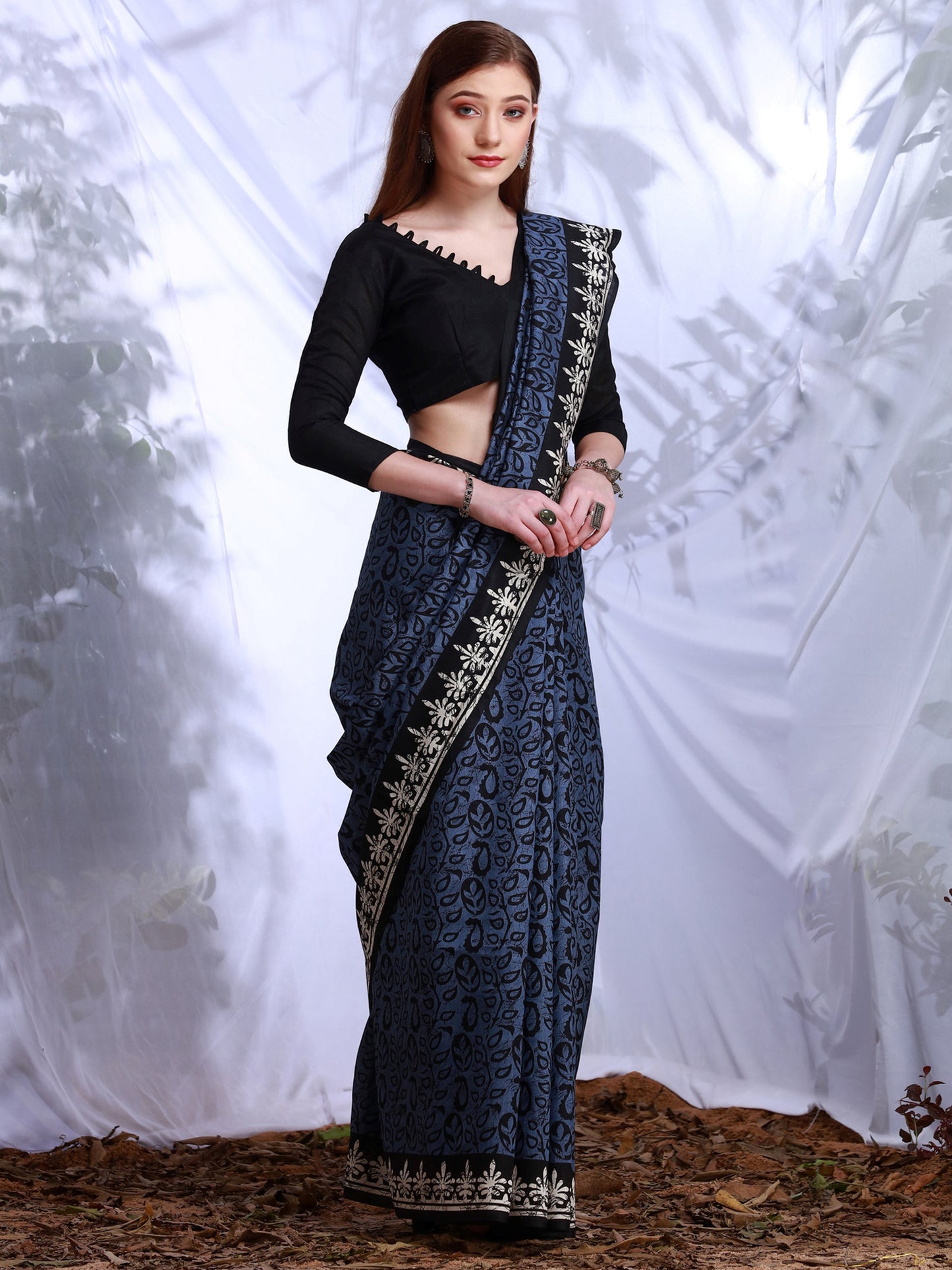 Women's Bhagalpuri Silk Blue Printed Designer Saree With Blouse Piece