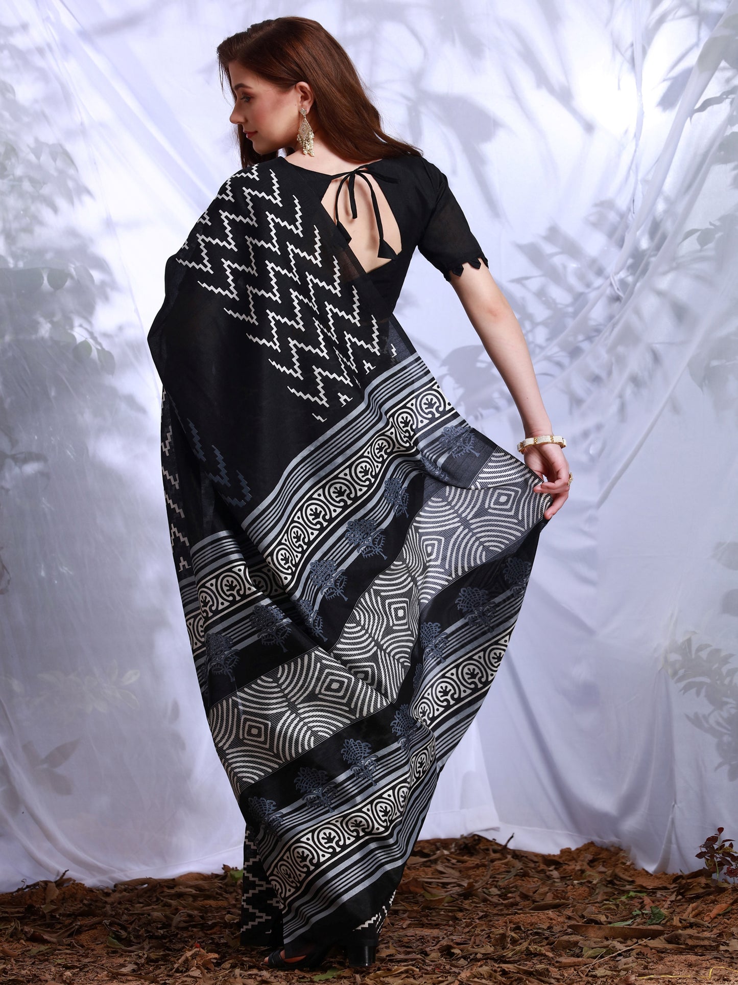 Women's Bhagalpuri Silk Black Printed Designer Saree With Blouse Piece