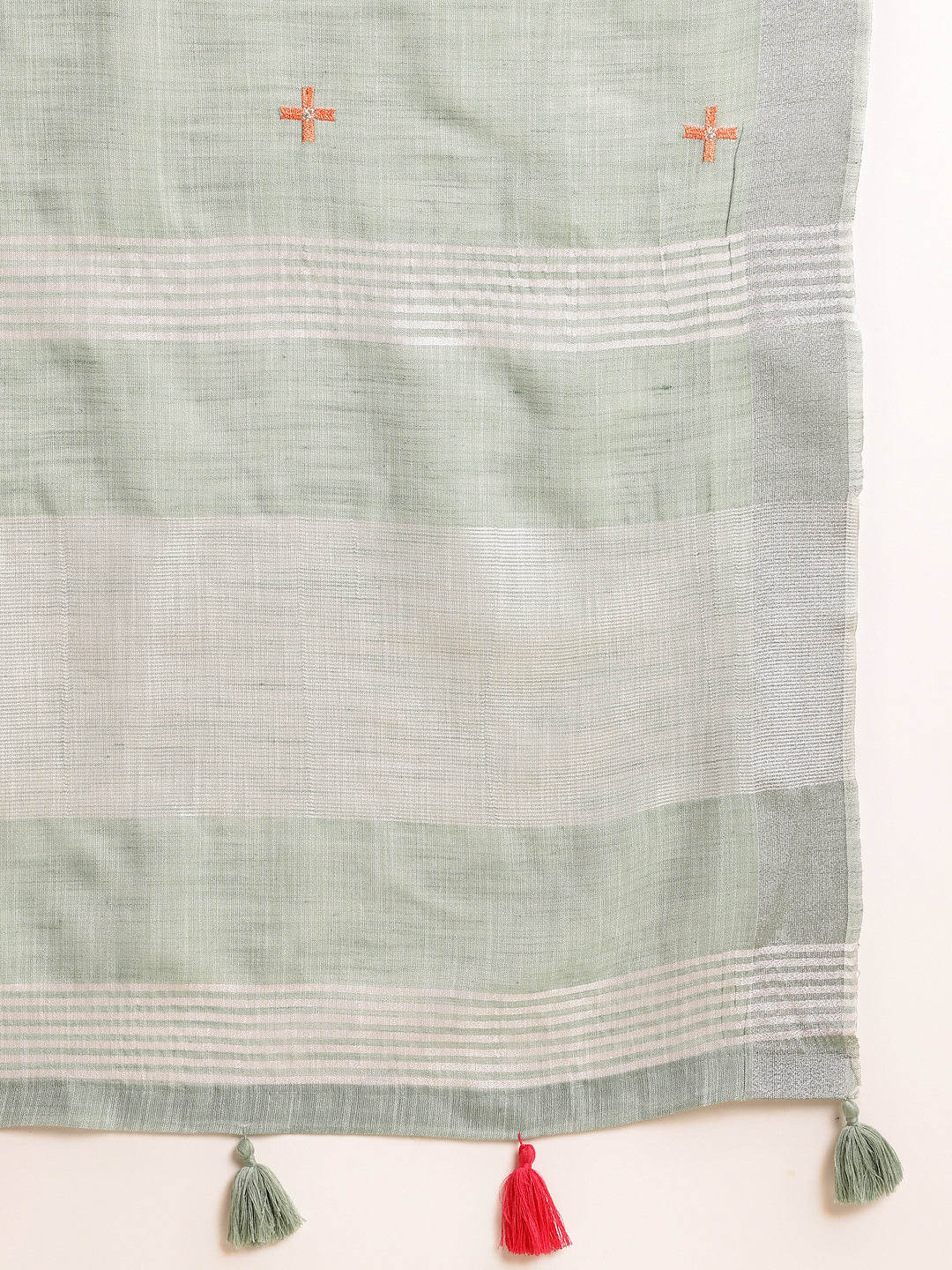 Dhiyona GR Women's CT Sea Green Cotton Linen Silk Embroidered Saree