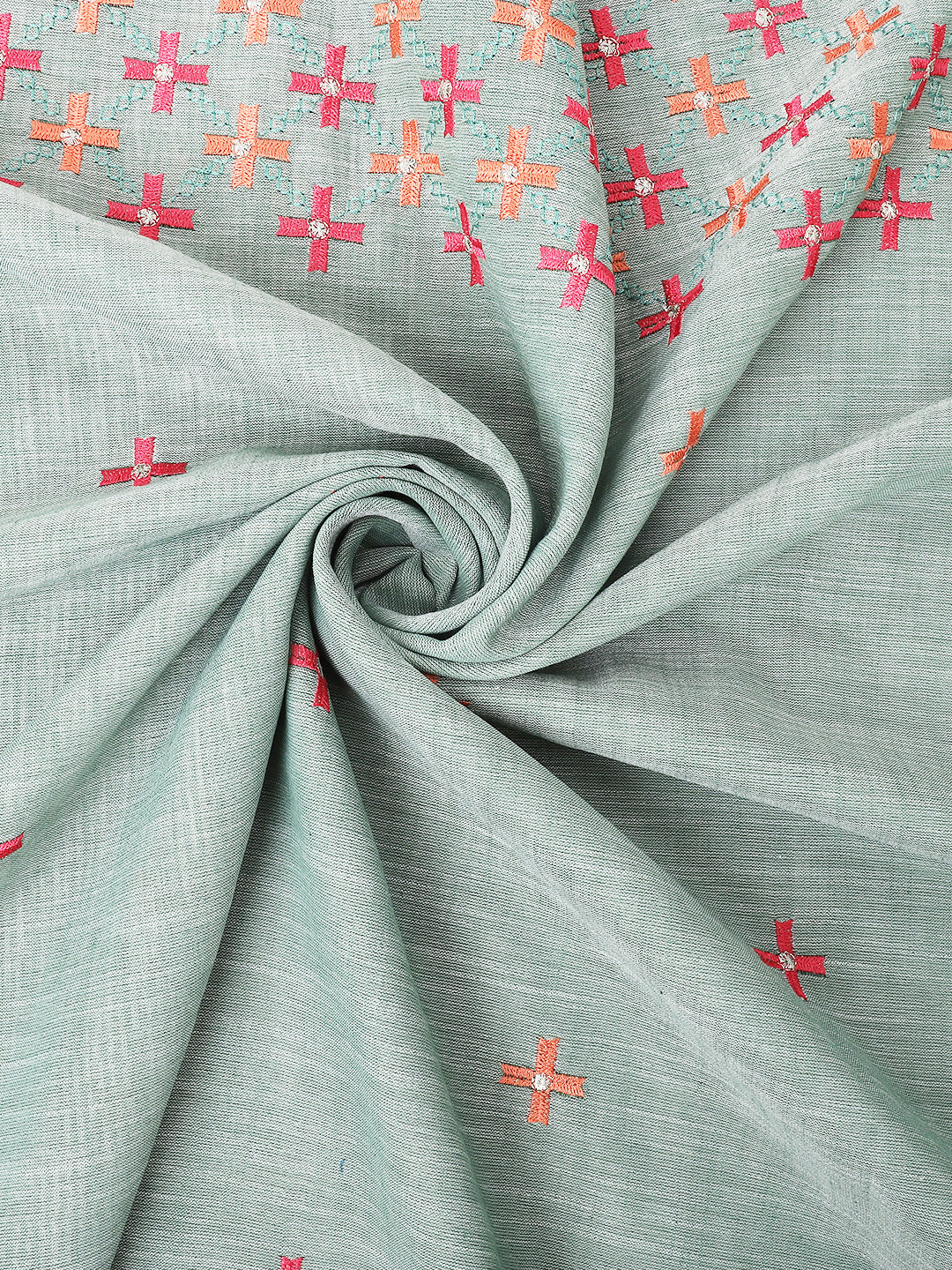 Dhiyona GR Women's CT Sea Green Cotton Linen Silk Embroidered Saree