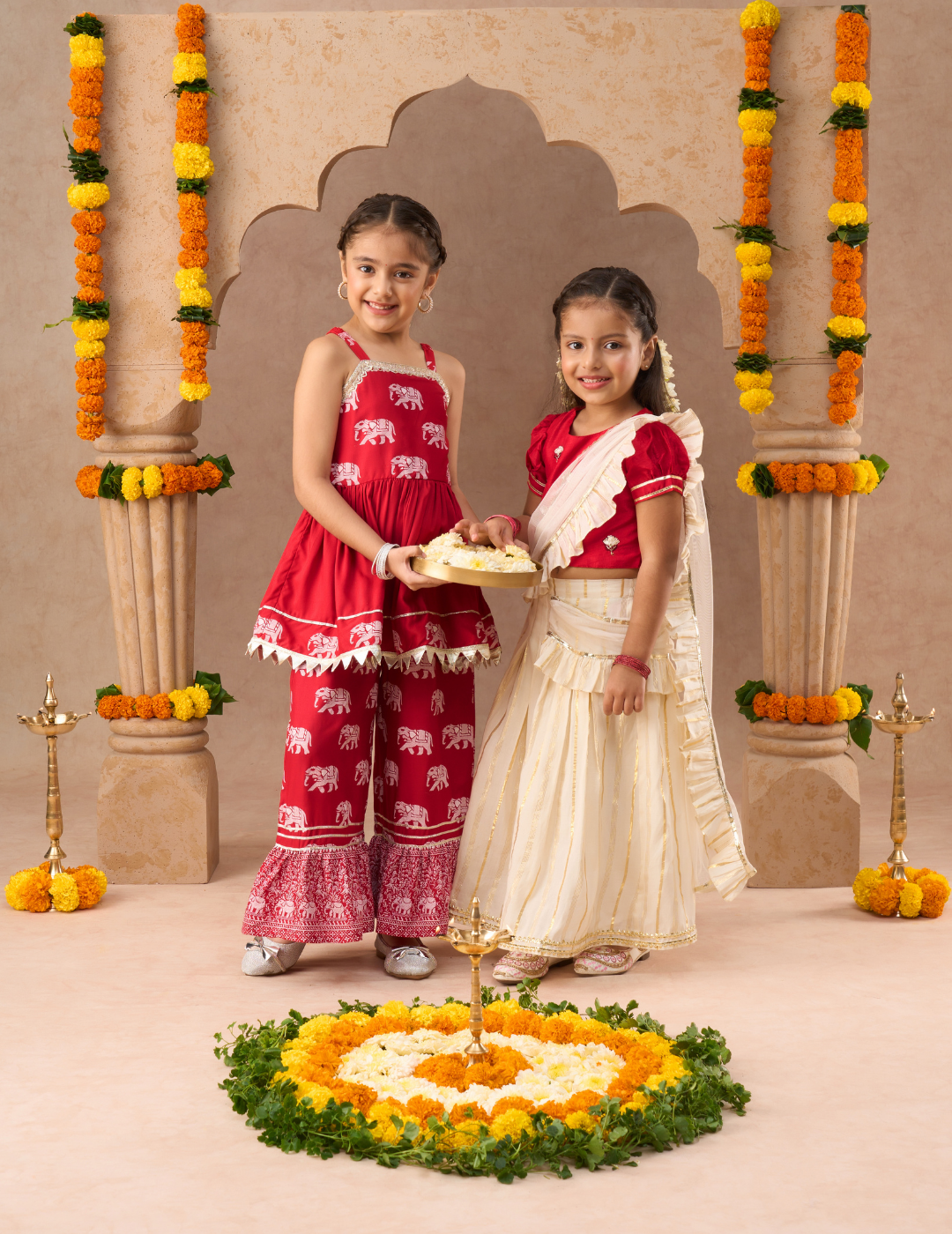 Trunk Tales Girls Red Kurta with Sharara set