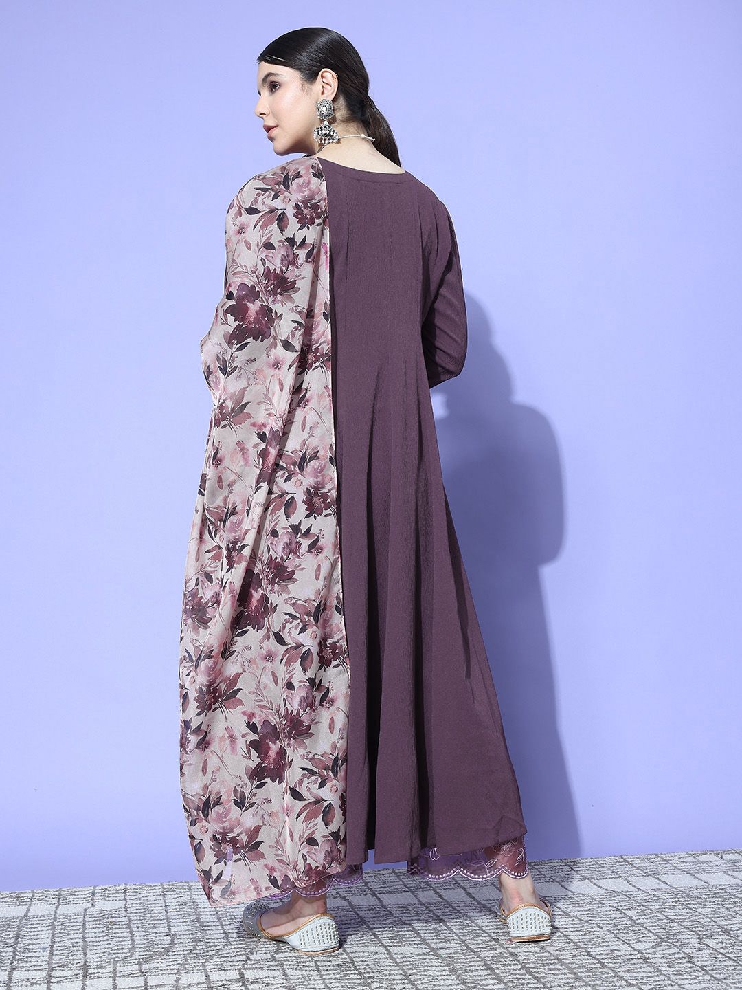 Dhiyona VA Women's Panelled Silk Crepe Kurta with Trousers & With Dupatta