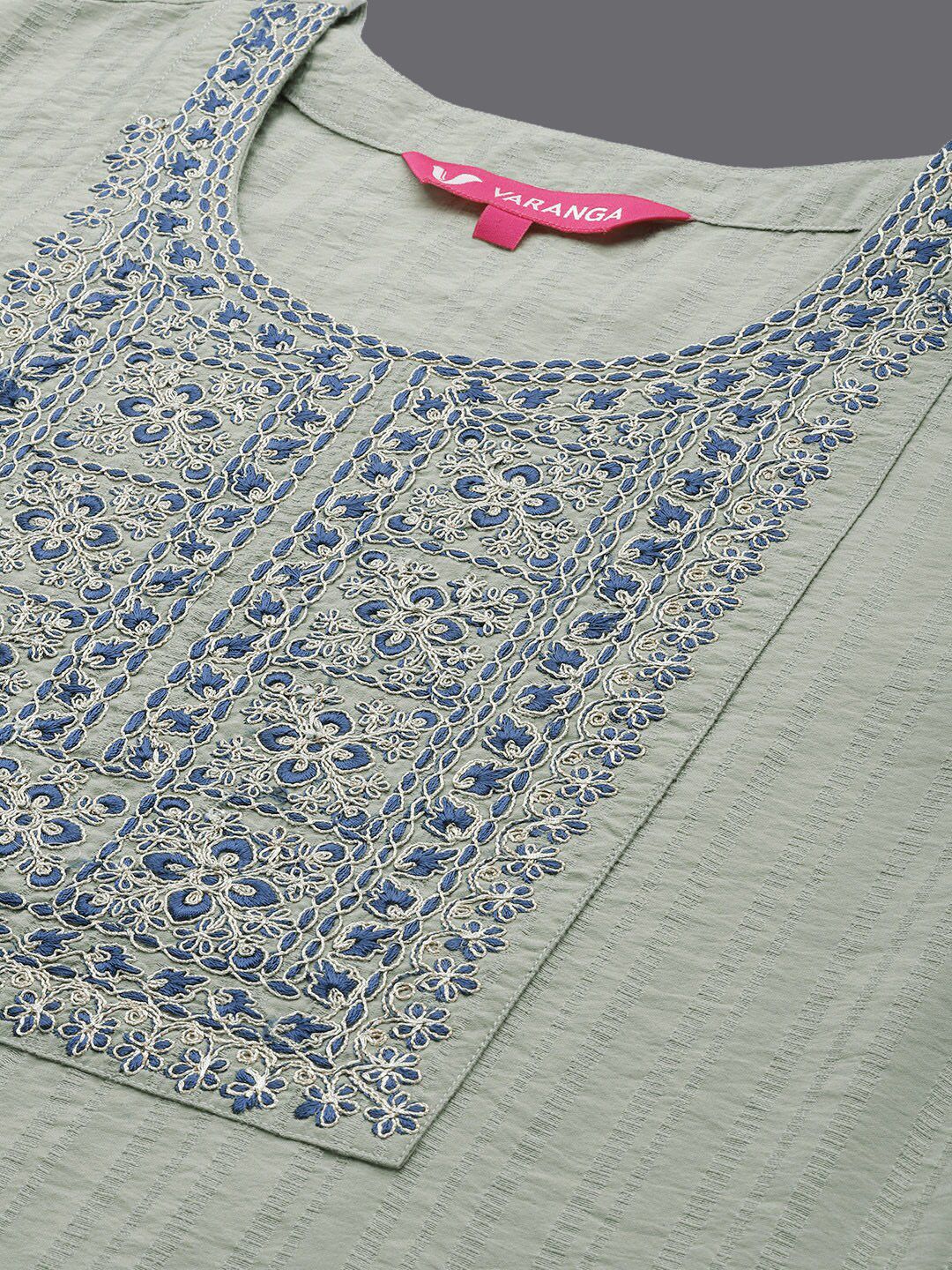 Dhiyona VA Women's Green & Navy Blue Floral Embroidered Kurta with Trousers & Dupatta