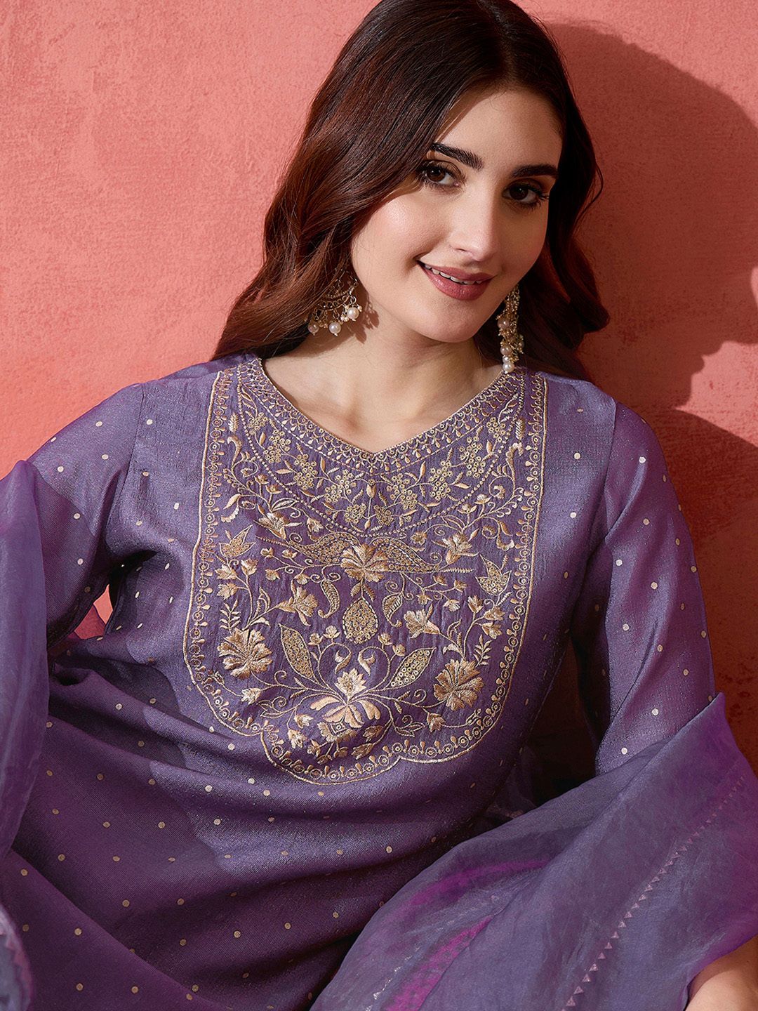 Dhiyona SN Women's Floral Embroidered Straight Kurta With Trousers & Dupatta
