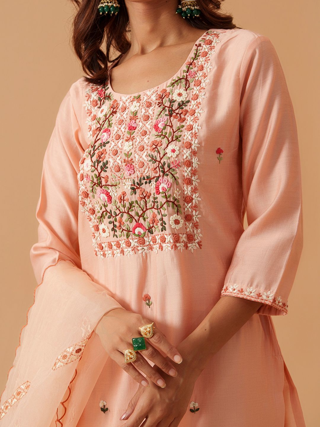Dhiyona PD Women Ethnic Motifs Embroidered Kurta With Trousers & Dupatta