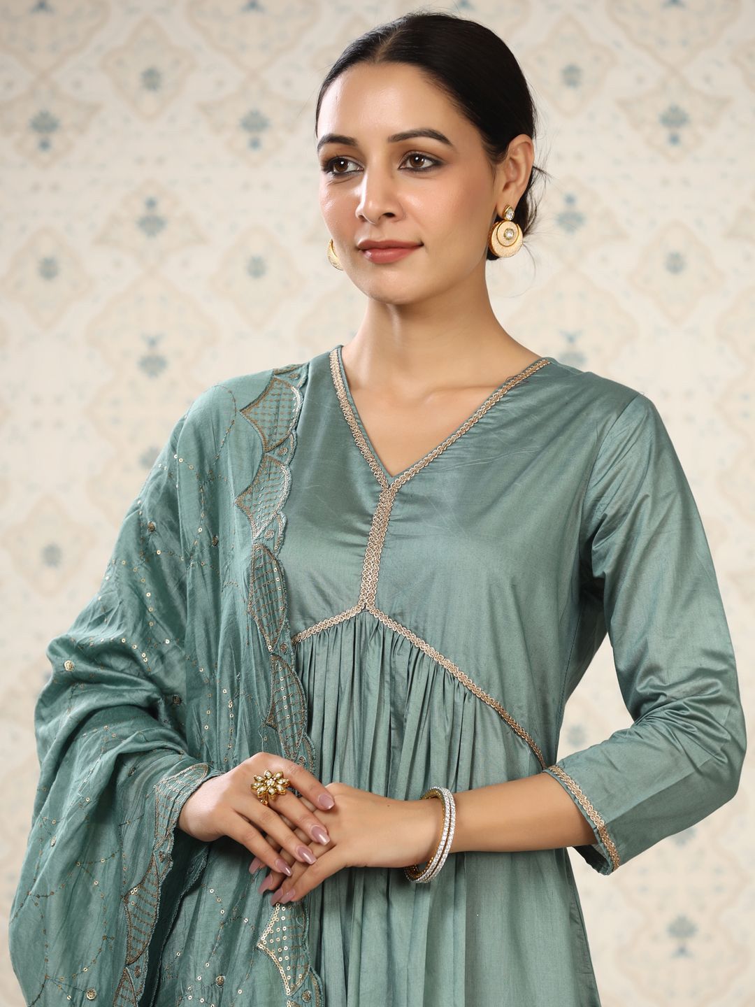 Dhiyona OD Gotta Patti Empire Kurta with Trousers & Dupatta