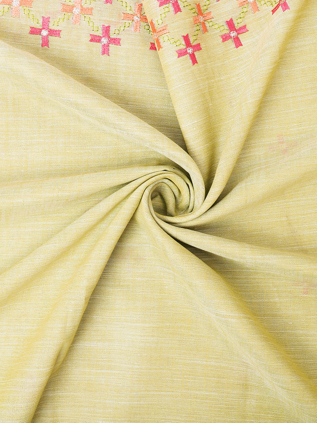 Dhiyona GR Women's CT Pista Green Cotton Linen Silk Embroidered Saree