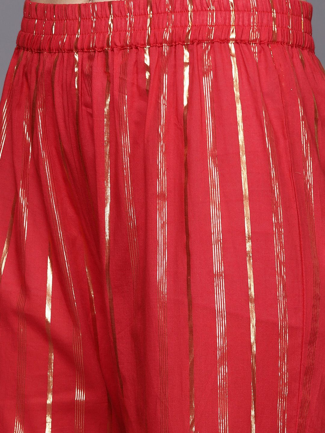 Dhiyona VA Women's Red Striped Kurta with Sharara & With Dupatta