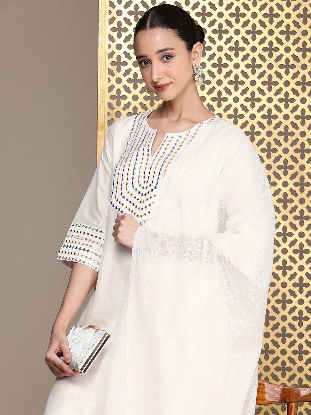 Dhiyona PD Women Embroidered Beads and Stones Jashn Kurta with Palazzos & Dupatta