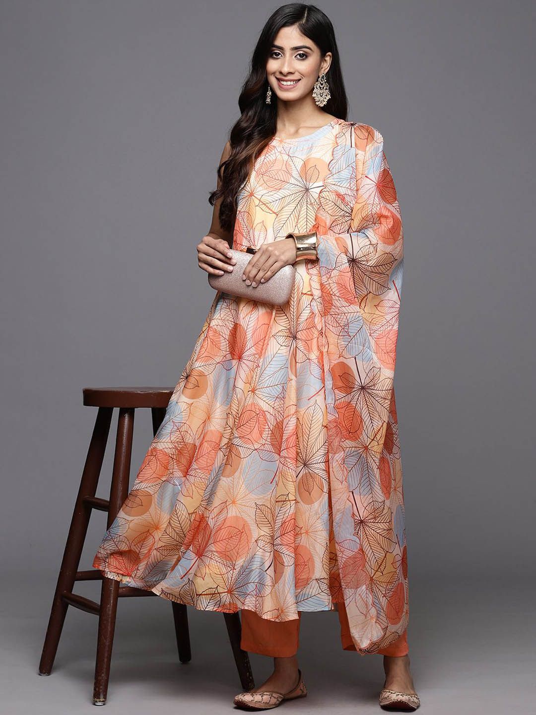 Dhiyona VA Women'sEthnic Halter Neck Printed Anarkali with Trouser & Dupatta