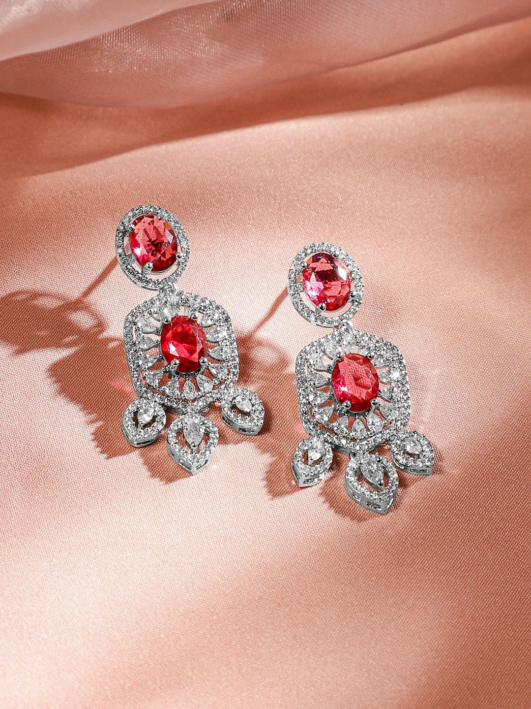 Dhiyona RJ Women's Rhodium Plated Ruby & Cubic Zirconia Studded Luxe Choker Jewelry Set