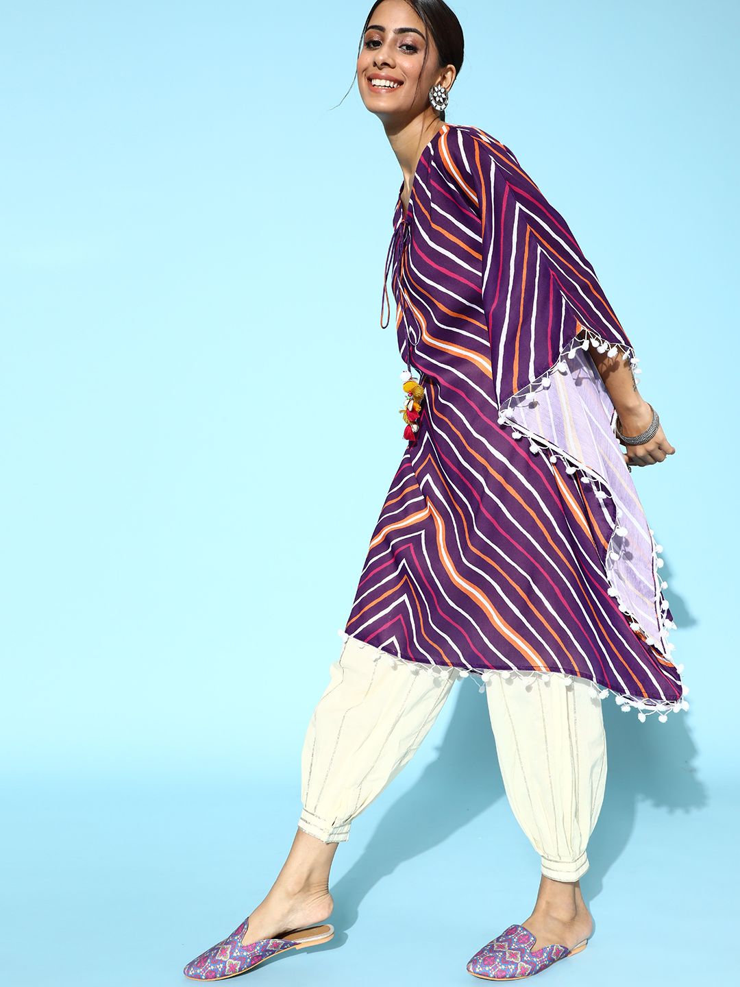Dhiyona VA Women'sTrendy Purple and White Silk Blend Kurta Set