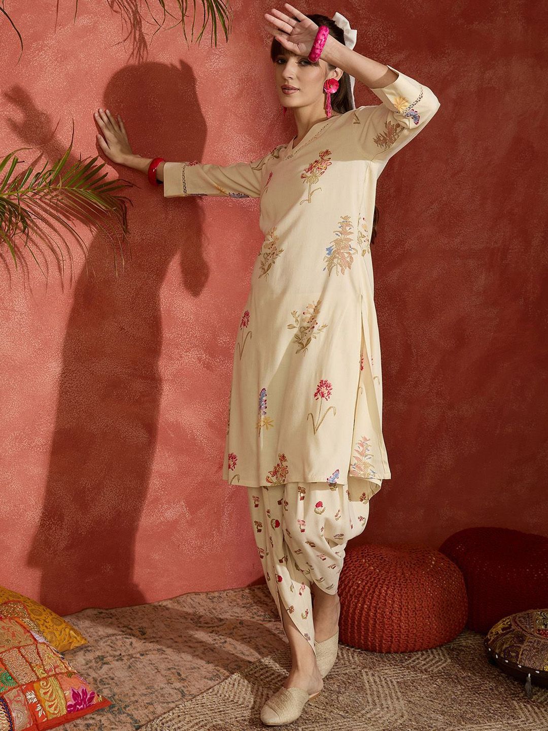 Dhiyona IE Printed Pure Cotton A-Line Tunic & Dhoti Pants Co-Ord Set