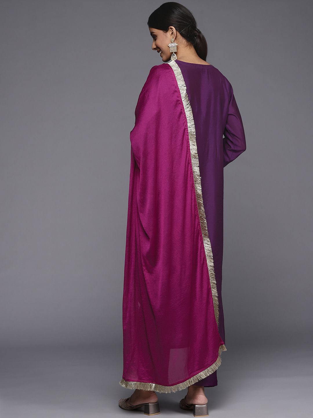 Dhiyona VA Women's Purple Ethnic Motifs Embroidered Kurta with Trousers & With Dupatta
