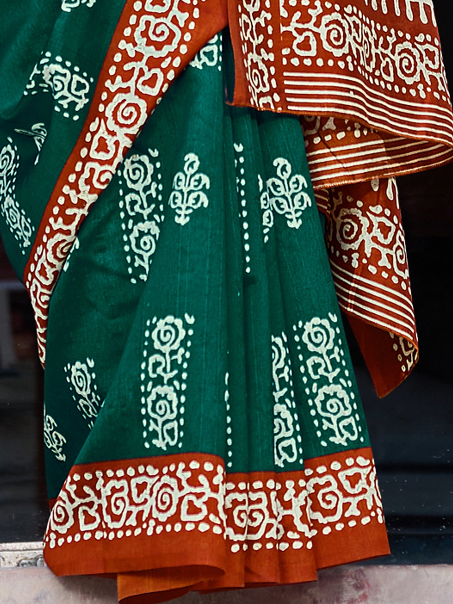 Women's Bhagalpuri Silk Dark Green Printed Designer Saree With Blouse Piece