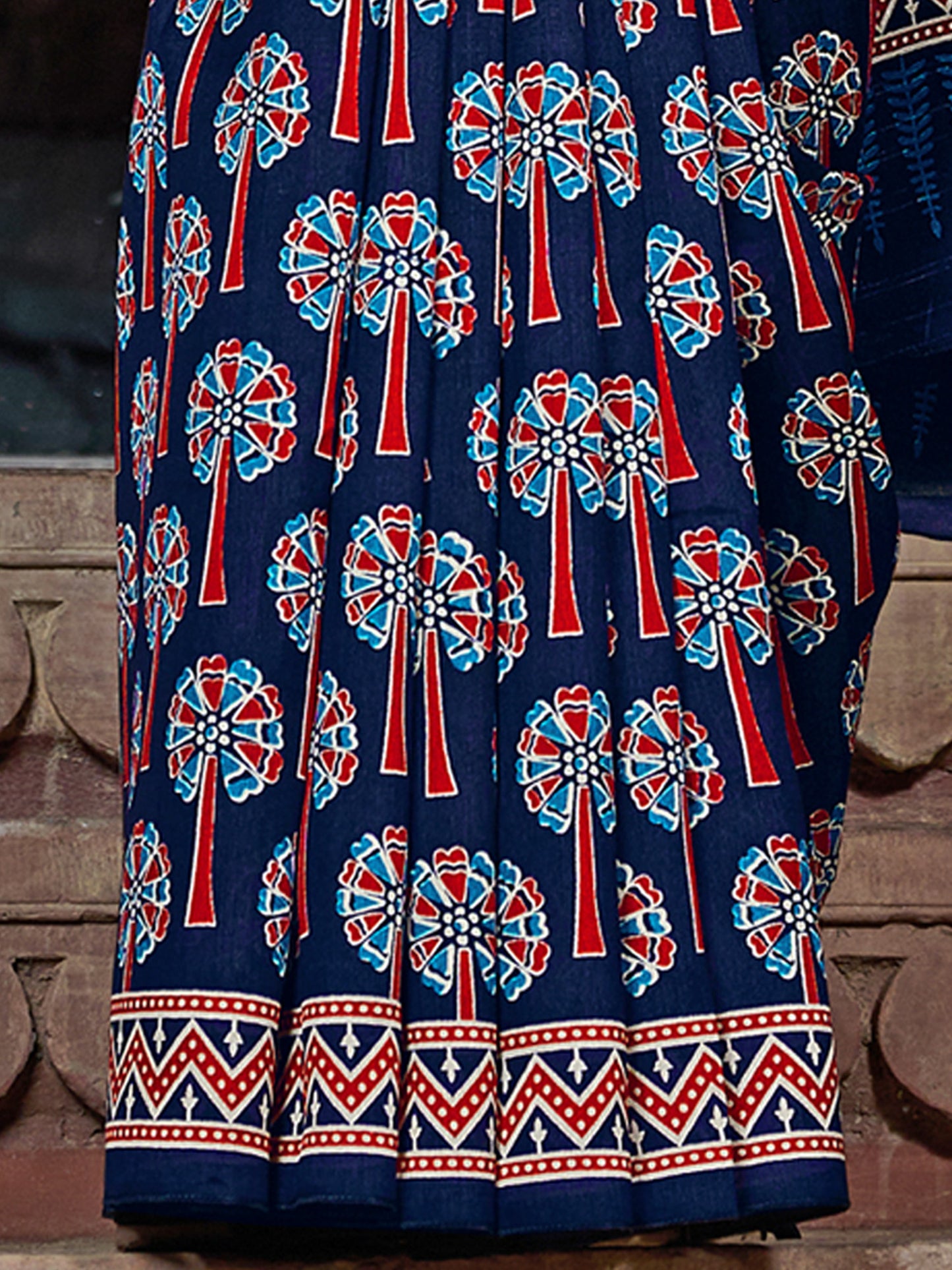 Women's Bhagalpuri Silk Navy Blue Printed Designer Saree With Blouse Piece