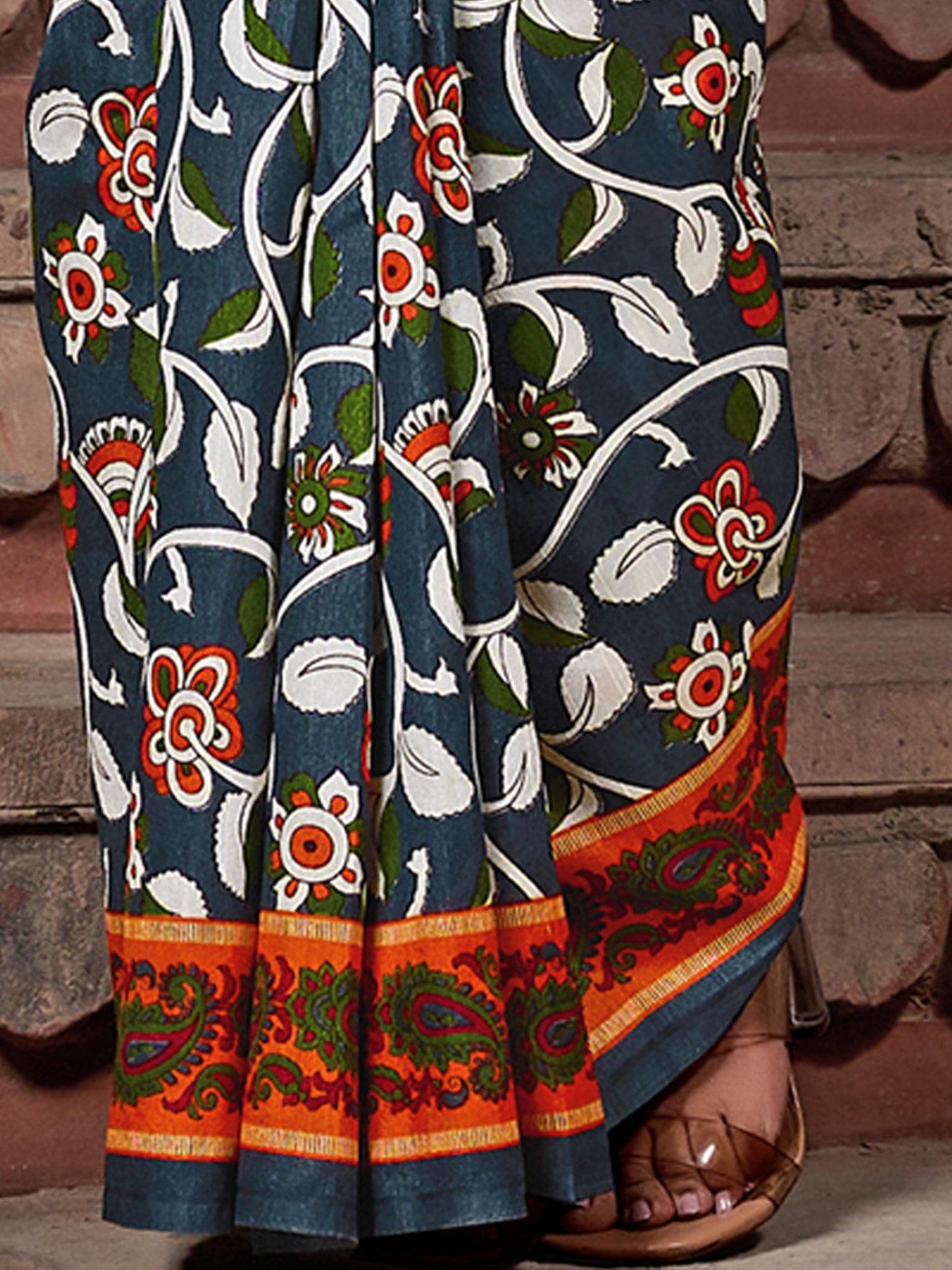 Women's Bhagalpuri Silk Charcoal Grey Printed Designer Saree With Blouse Piece