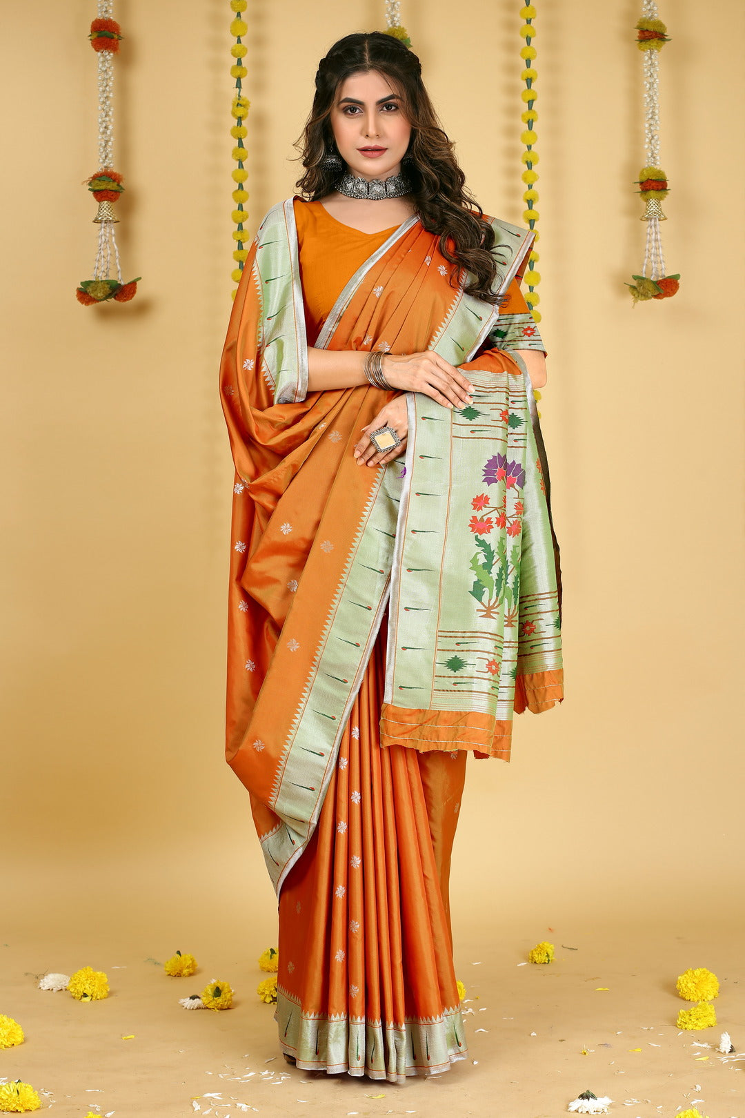 Dhiyona GR Women's Mastani 2 Mustard Zari Paithani Silk Saree