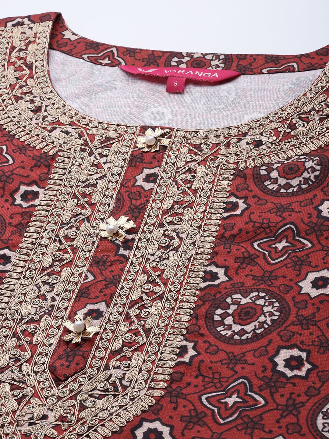 Dhiyona VA Women's Maroon Ethnic Motifs Embroidered Kurta with Palazzos
