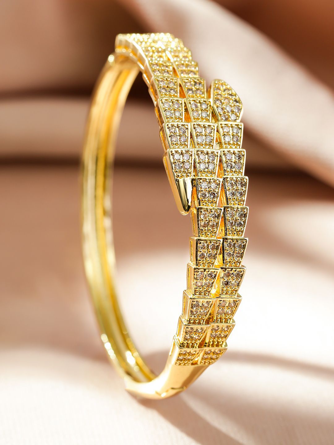 Dhiyona RJ Women's 22K Gold-Plated Luxurious Pave-Set Cubic Zirconia Openable Bracelet