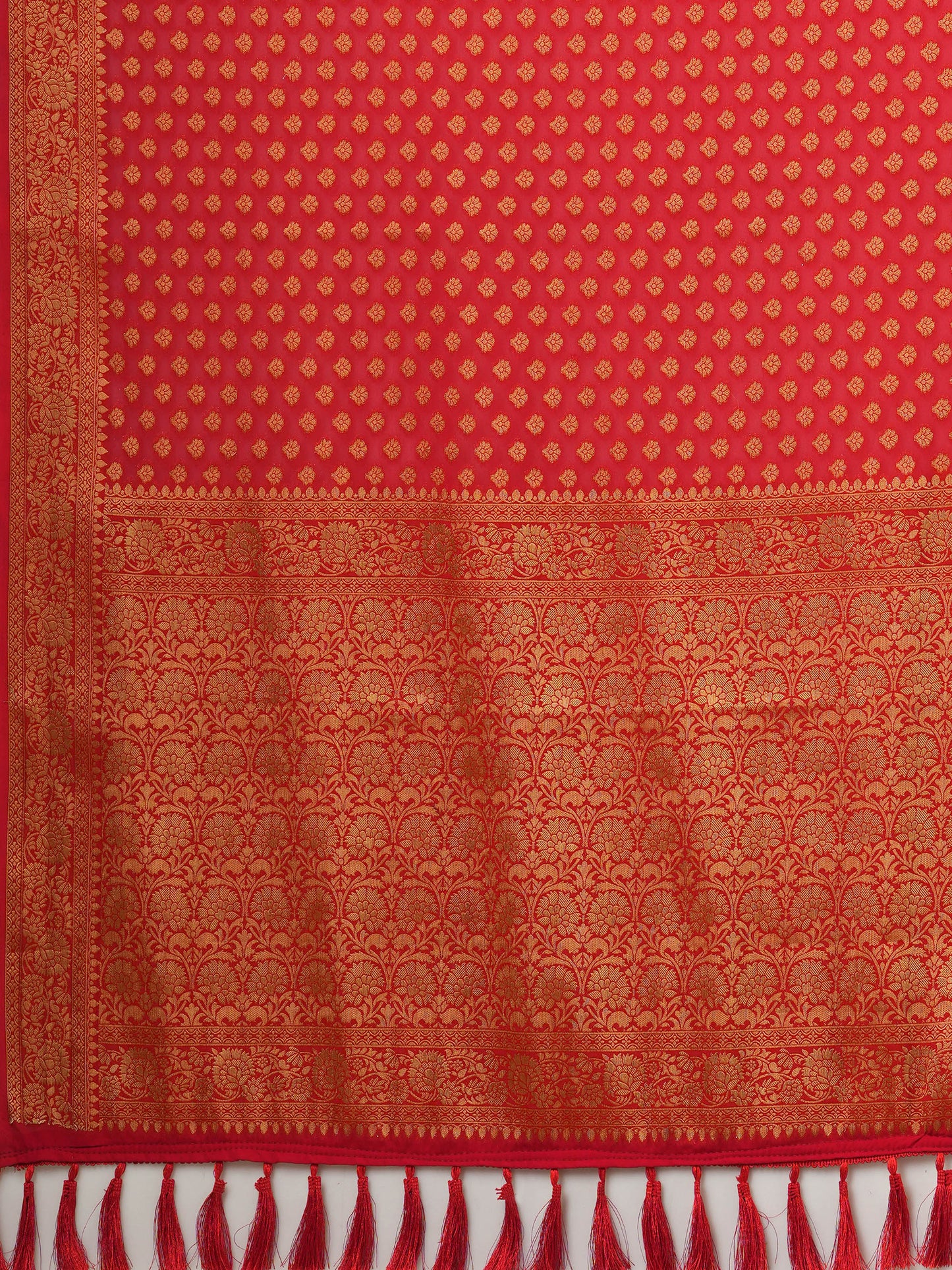 Women's Georgette Red Woven Design Designer Saree With Blouse Piece
