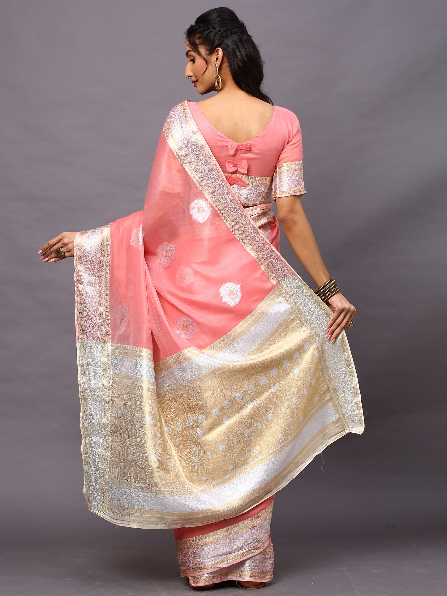 Women's Silk Cotton Pink Woven Design Woven saree With Blouse Piece
