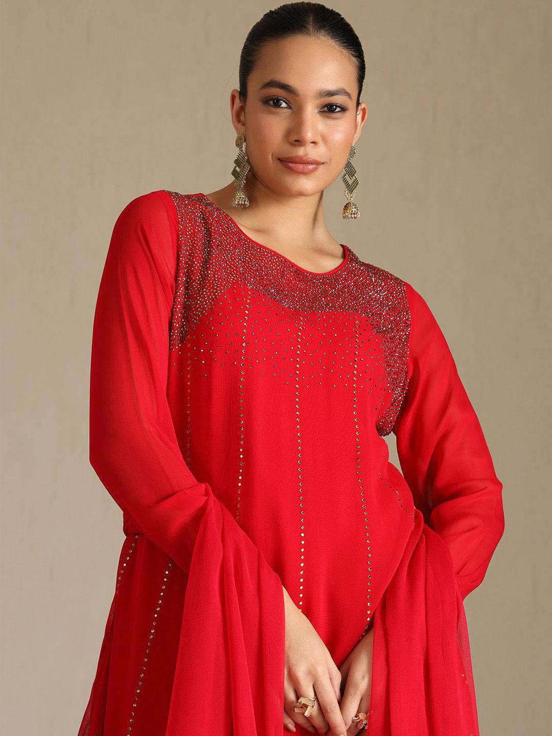 Dhiyona SO Women's Embroidered Beads and Stones Straight Kurta with Dhoti Pants & Dupatta