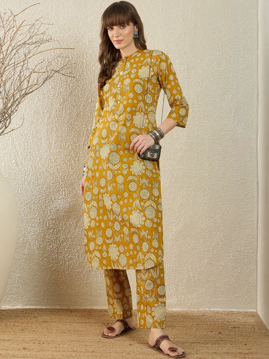 Floral Printed Pure Cotton Kurta With Trouser