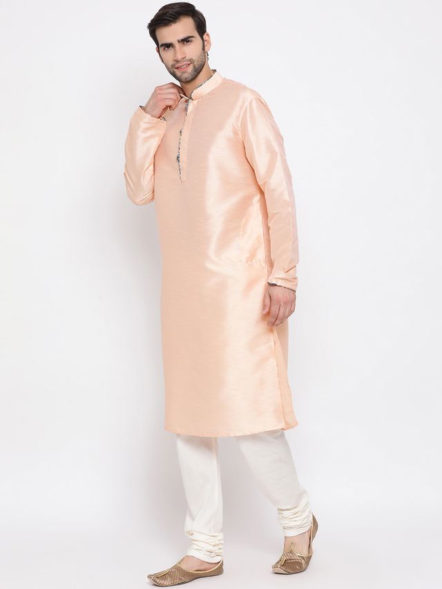 Men's Peach Cotton Silk Straight Kurta Pyjama Set