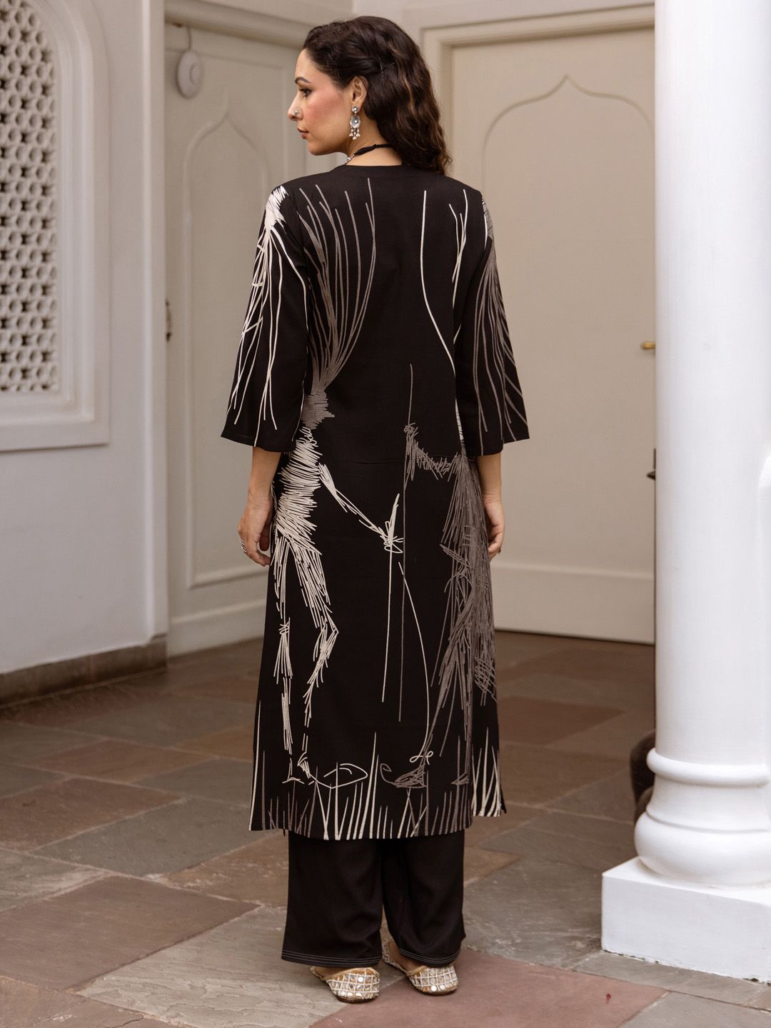 Abstract Printed Regular Straight Kurta with Palazzos