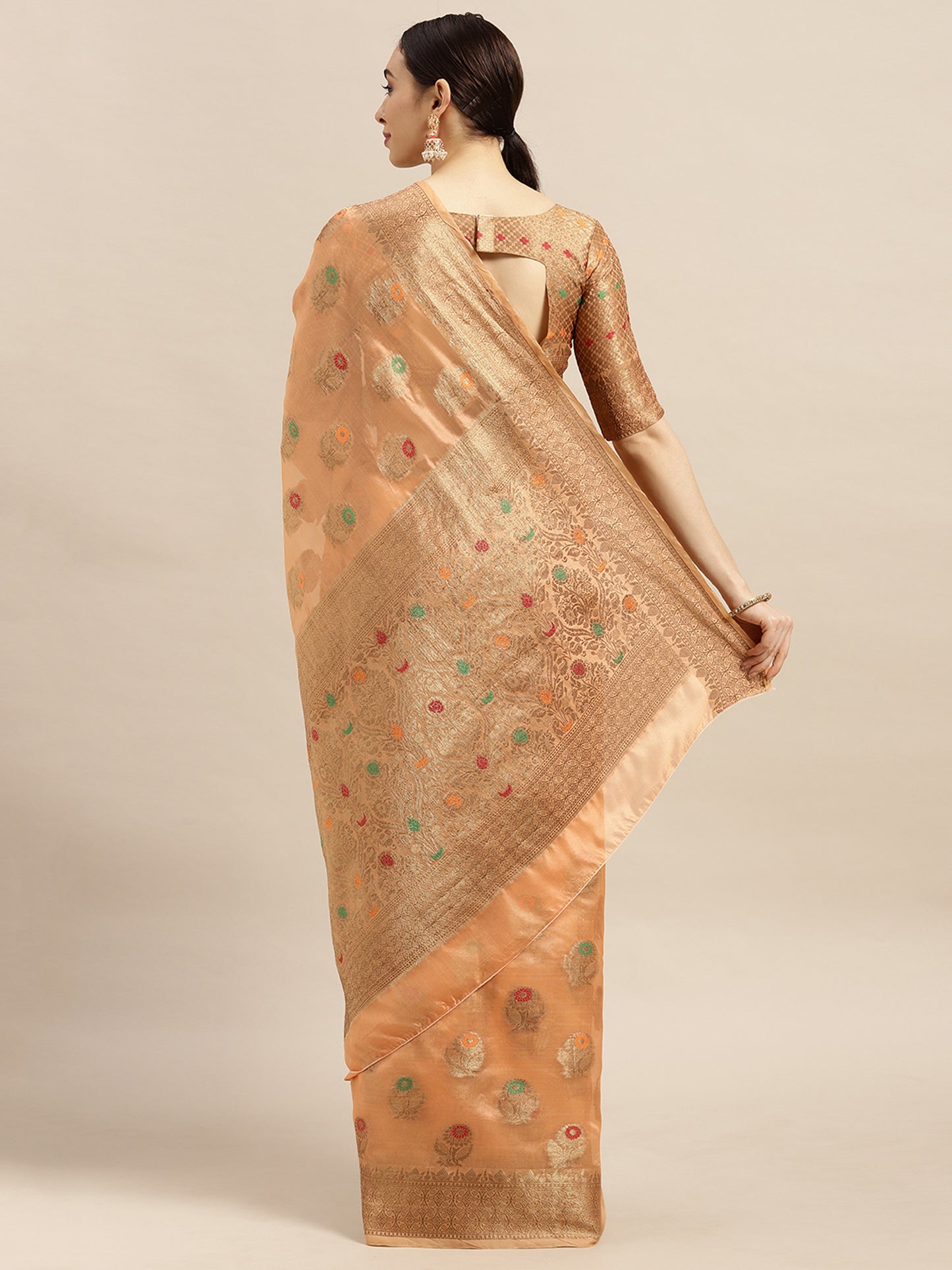 Women's Silk Blend Orange Woven Design Designer Saree With Blouse Piece