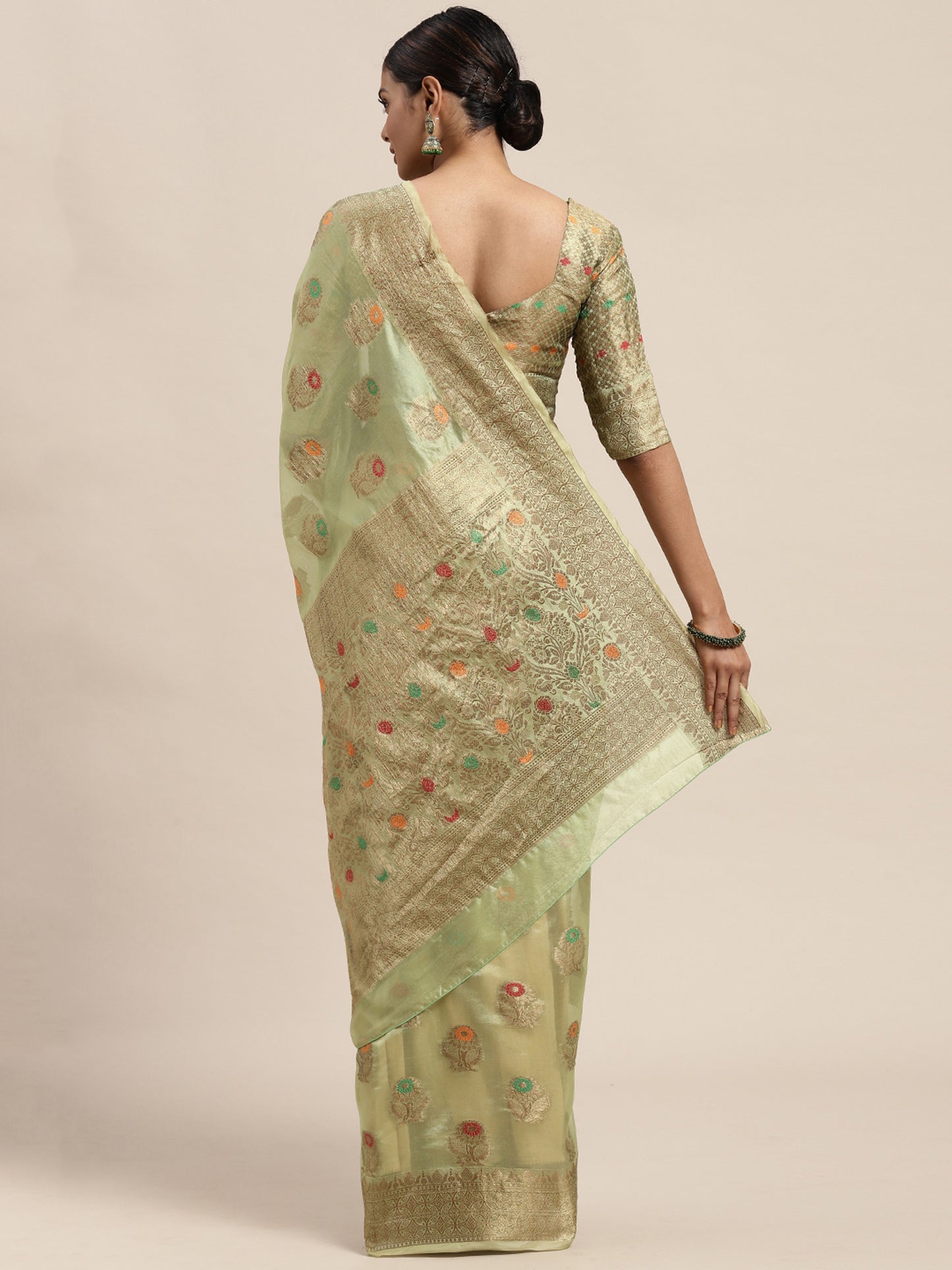 Women's Silk Blend Olive Woven Design Designer Saree With Blouse Piece