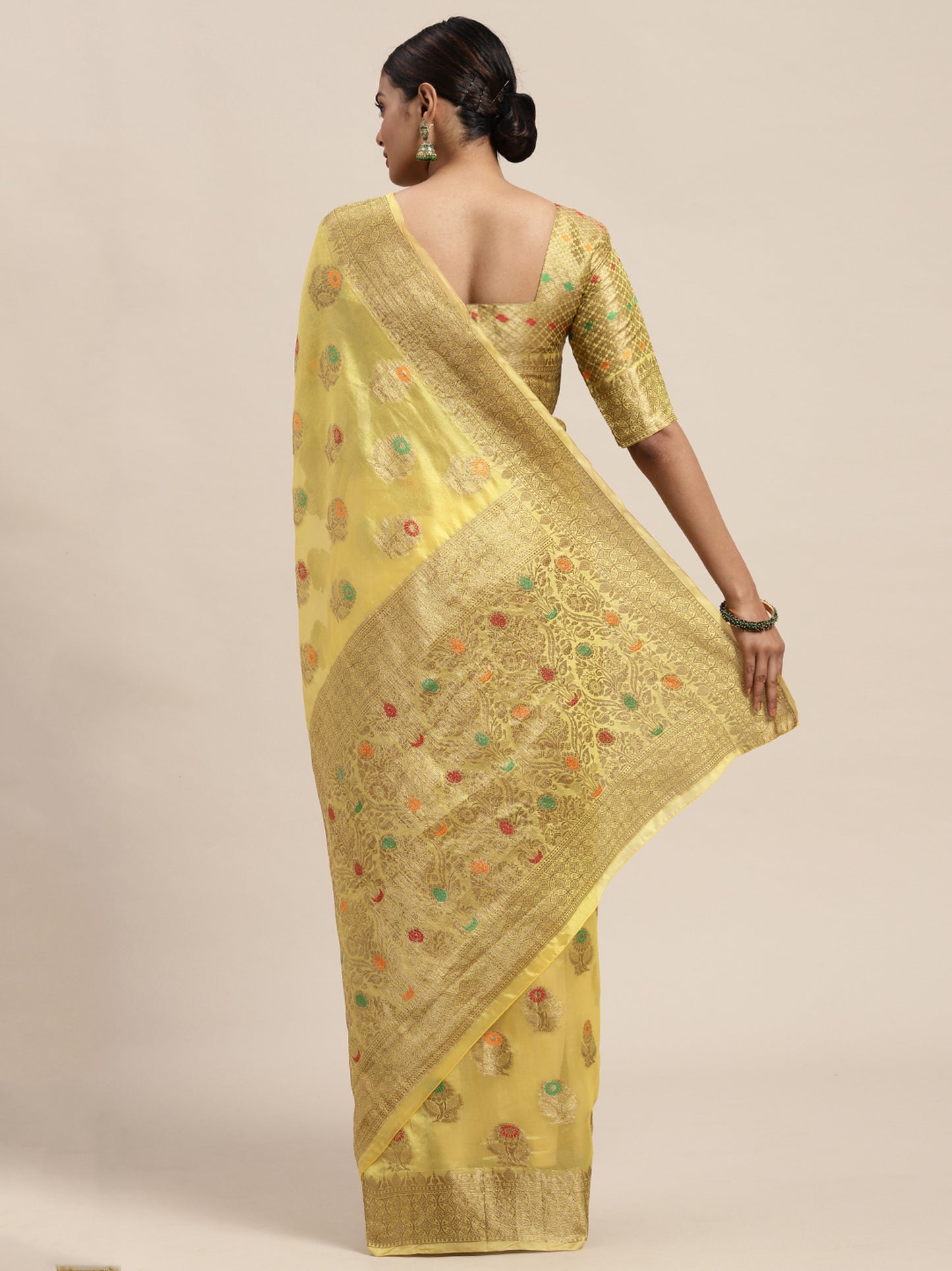 Women's Silk Blend Yellow Woven Design Designer Saree With Blouse Piece