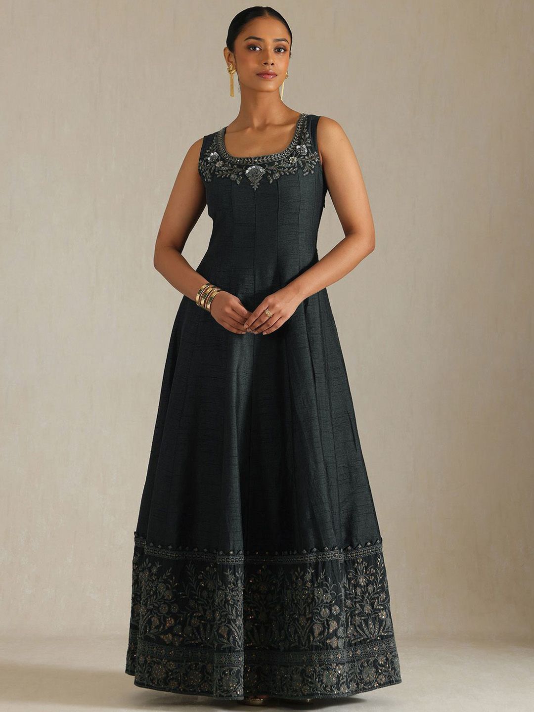 Dhiyona SO Women's Women Printed Beads and Stones Dupion Silk Kurta With Dupatta