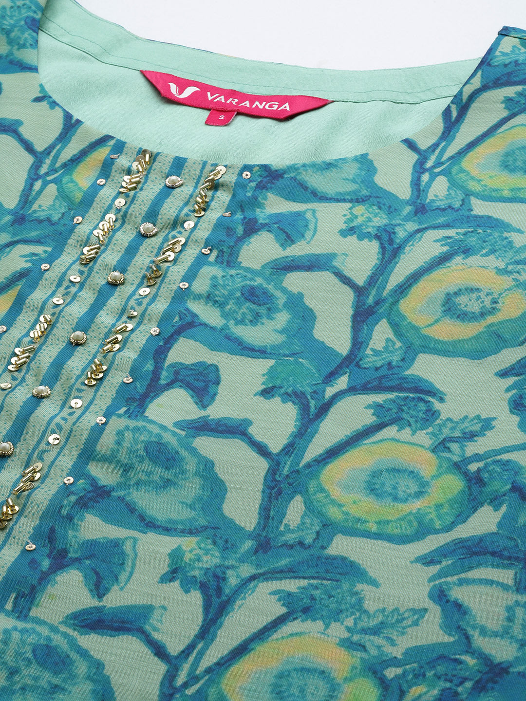 Dhiyona VR Women's Blue Floral Printed Kurta, Round Neck Straight Kurta Paired With Tonal Bottom And Printed Dupatta