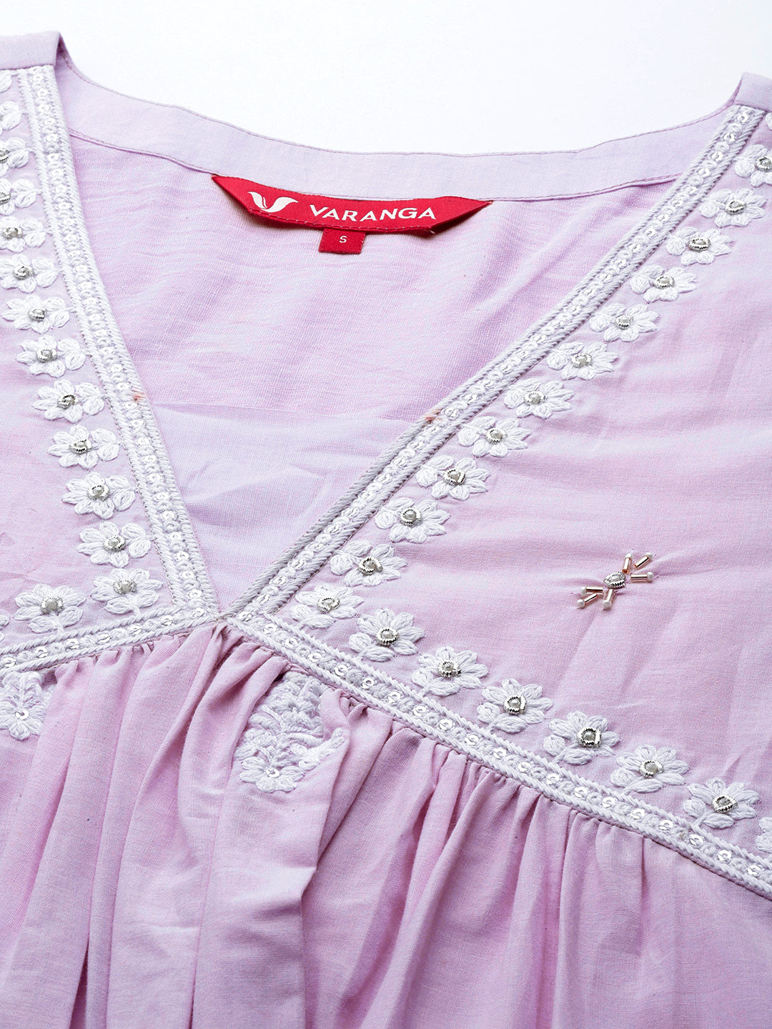 Dhiyona VR Women's Lavender Embroidered A-Line Empire Kurta Paired With Tonal Bottom And Tonal Embroidered Dupatta
