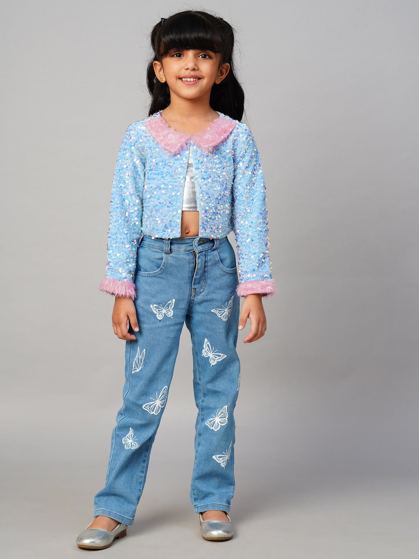 Razzle Dazzle Girls Sequins Blue Party Jacket