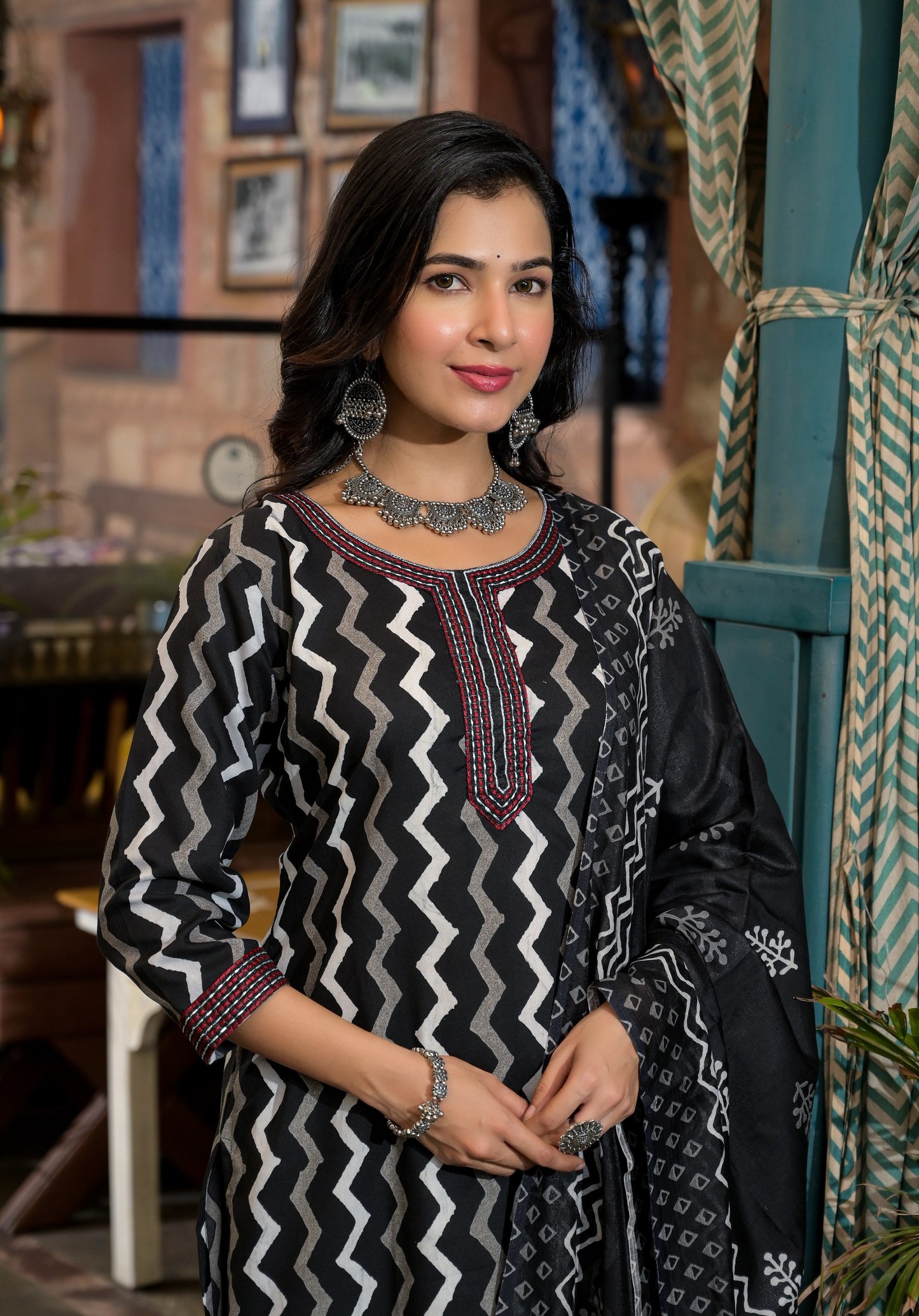 Women Black Kurta And Pant Set With Dupatta