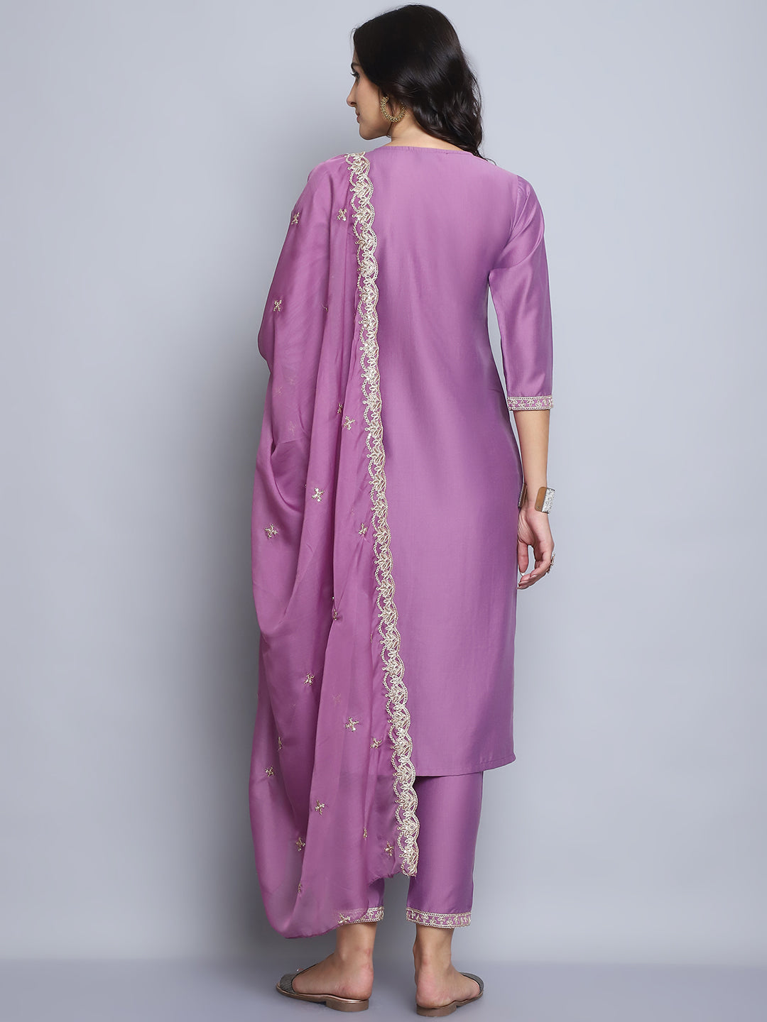Women Pink Embroidery silk Kurta And Pant Set With Dupatta